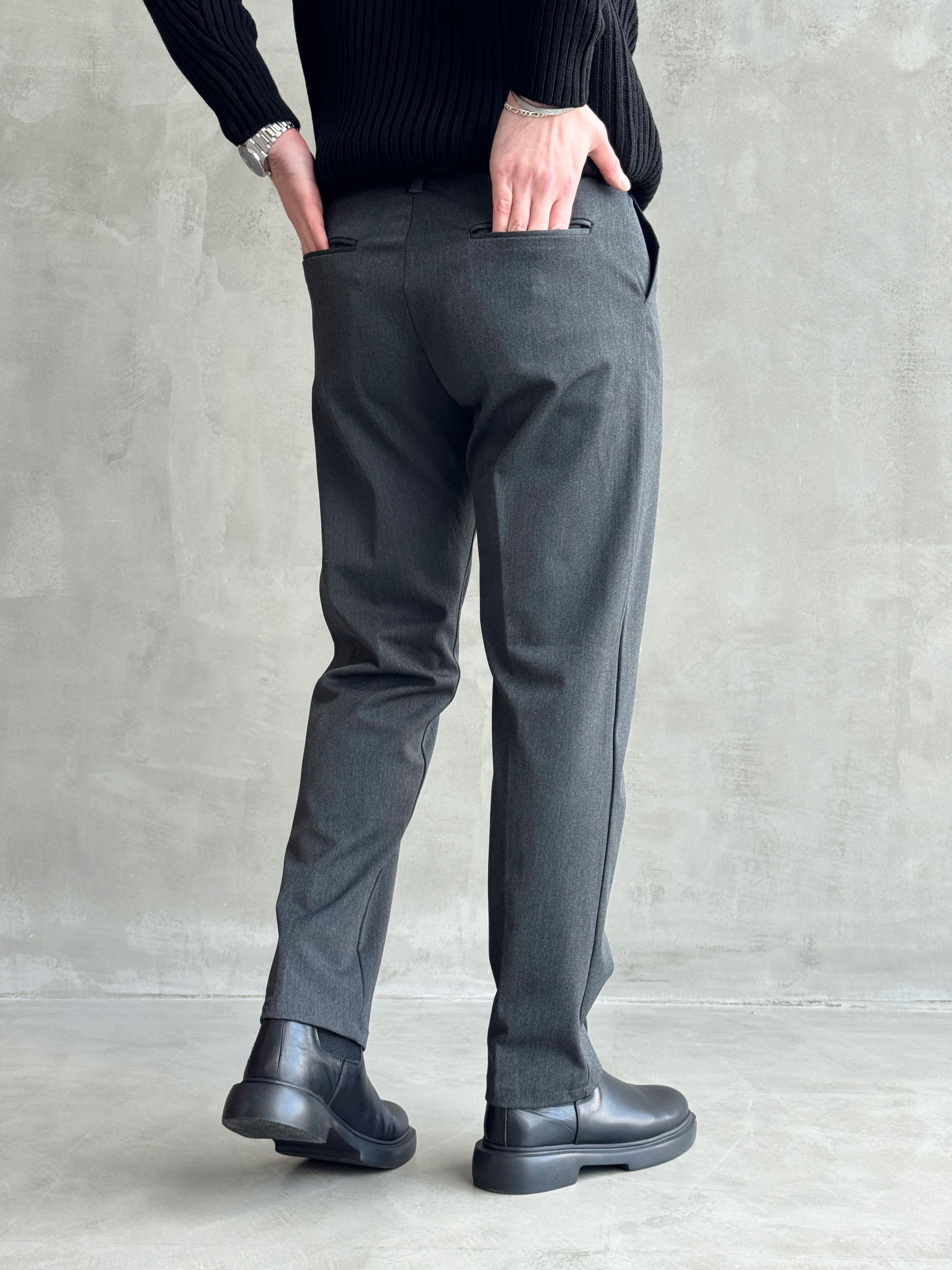Erkek Premium Yüksek Kalite Beli Lastikli Düğme Ve Kopça Detaylı Regular Kalıp Kışlık Gabardin Kumaş Pantolon-Füme(E1521)