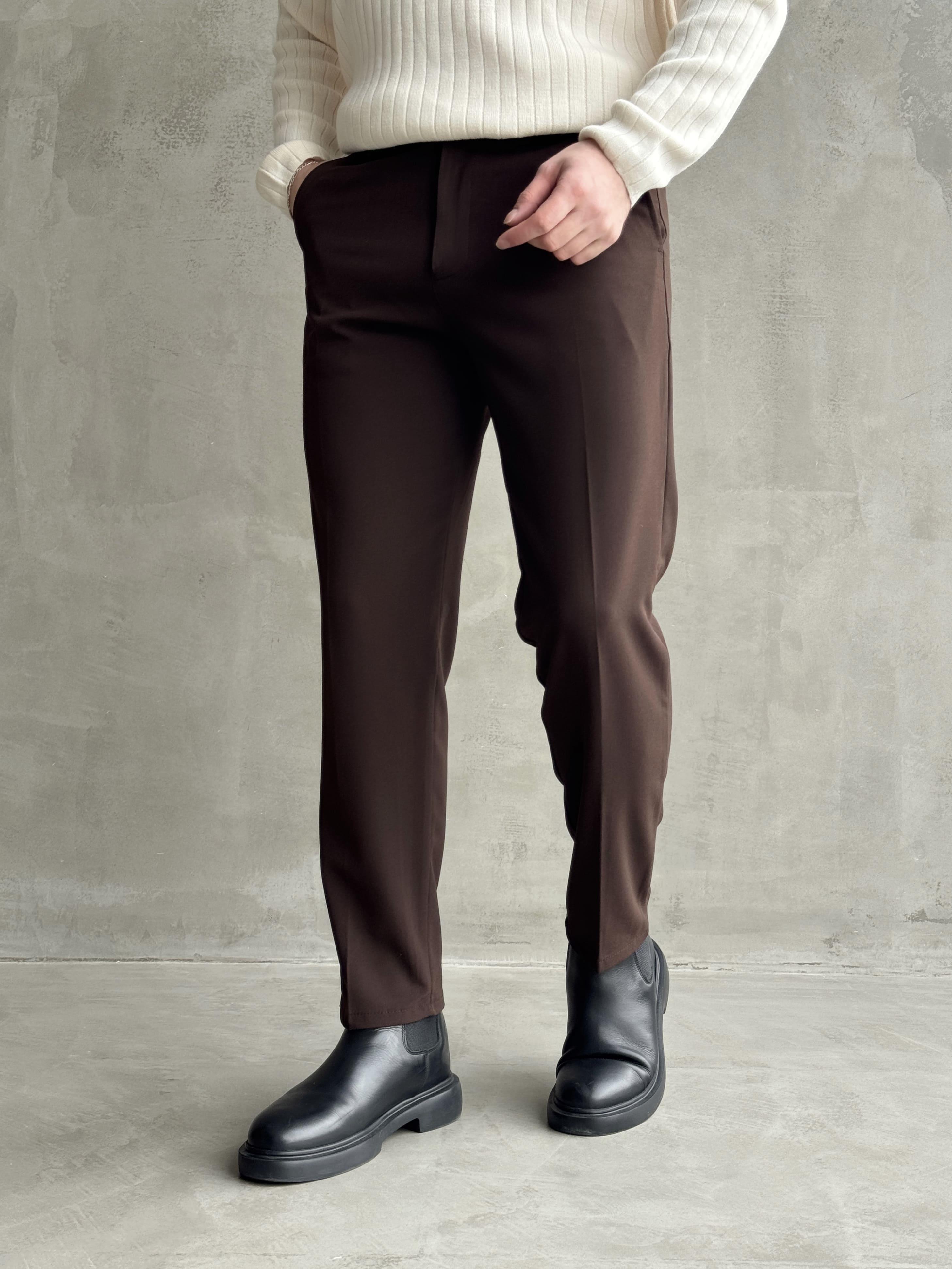 Erkek Premium Yüksek Kalite Beli Lastikli Düğme Ve Kopça Detaylı Regular Kalıp Yazlık Gabardin Kumaş Pantolon-Kahverengi(E1595)