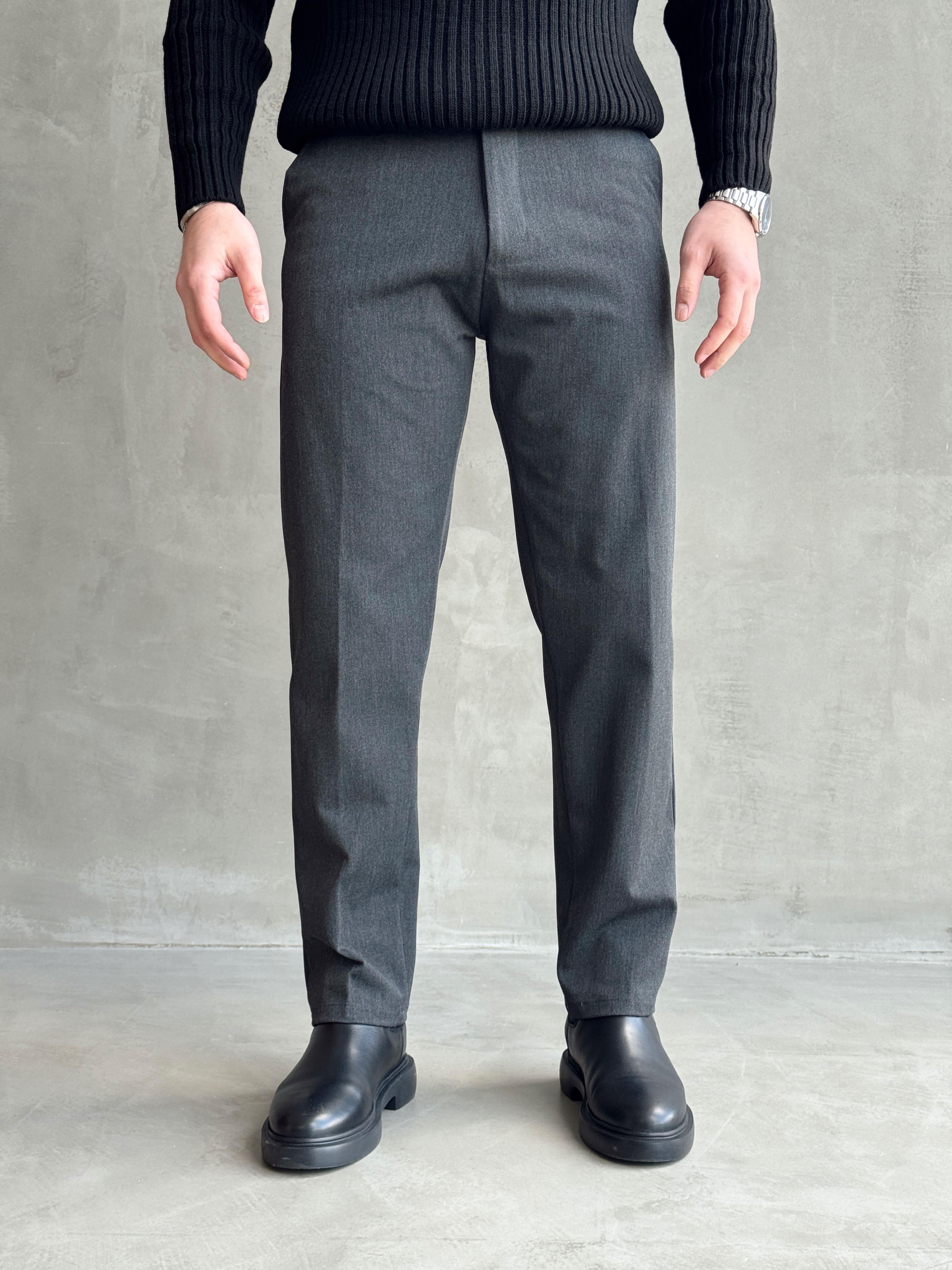 Erkek Premium Yüksek Kalite Beli Lastikli Düğme Ve Kopça Detaylı Regular Kalıp Kışlık Gabardin Kumaş Pantolon-Füme(E1521)