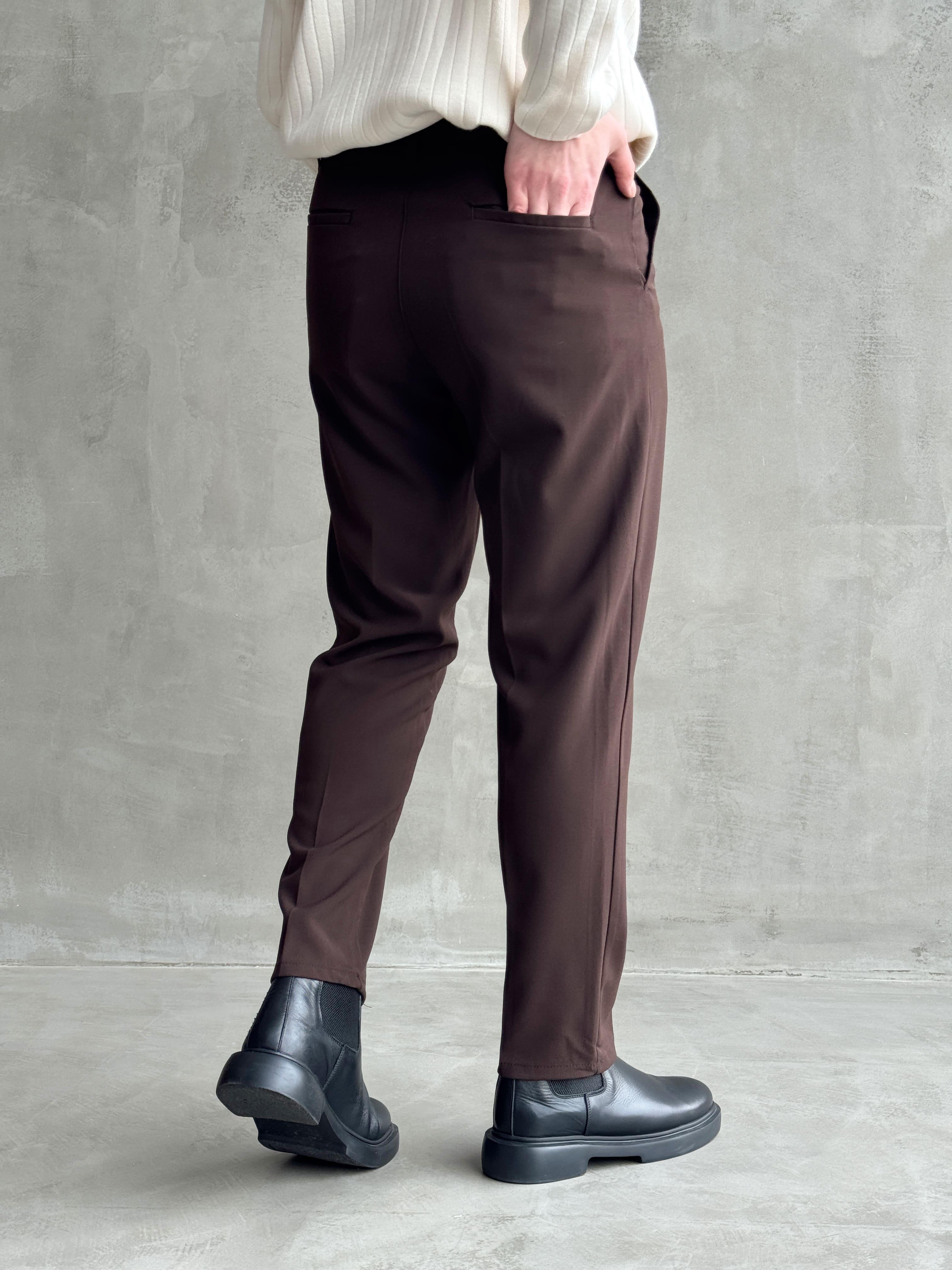 Erkek Premium Yüksek Kalite Beli Lastikli Düğme Ve Kopça Detaylı Regular Kalıp Yazlık Gabardin Kumaş Pantolon-Kahverengi(E1595)