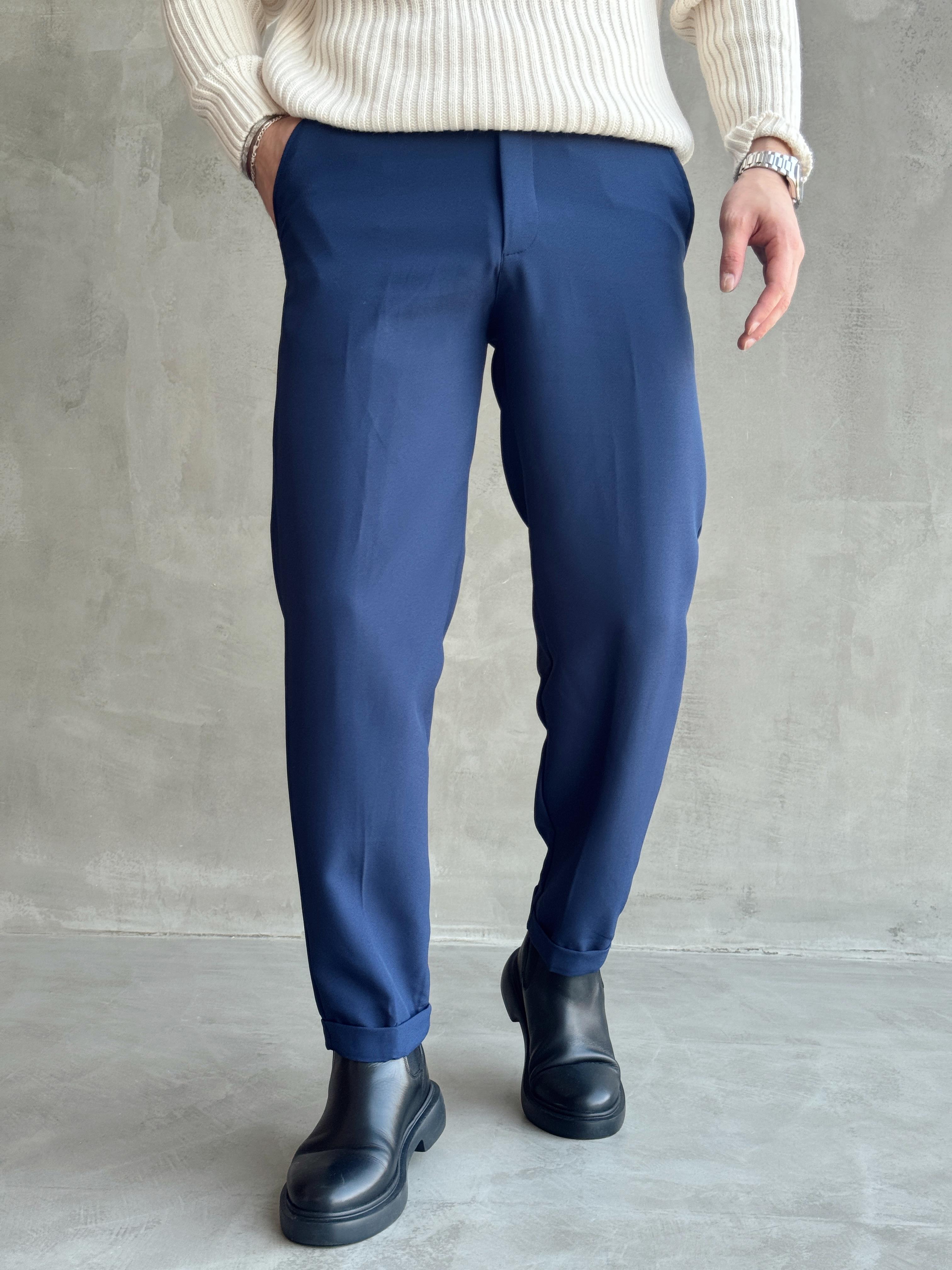 Erkek Premium Yüksek Kalite Beli Lastikli Regular Kalıp Duble Paça Detay Kışlık Kumaş Pantolon-Lacivert(E1556)Ketench
