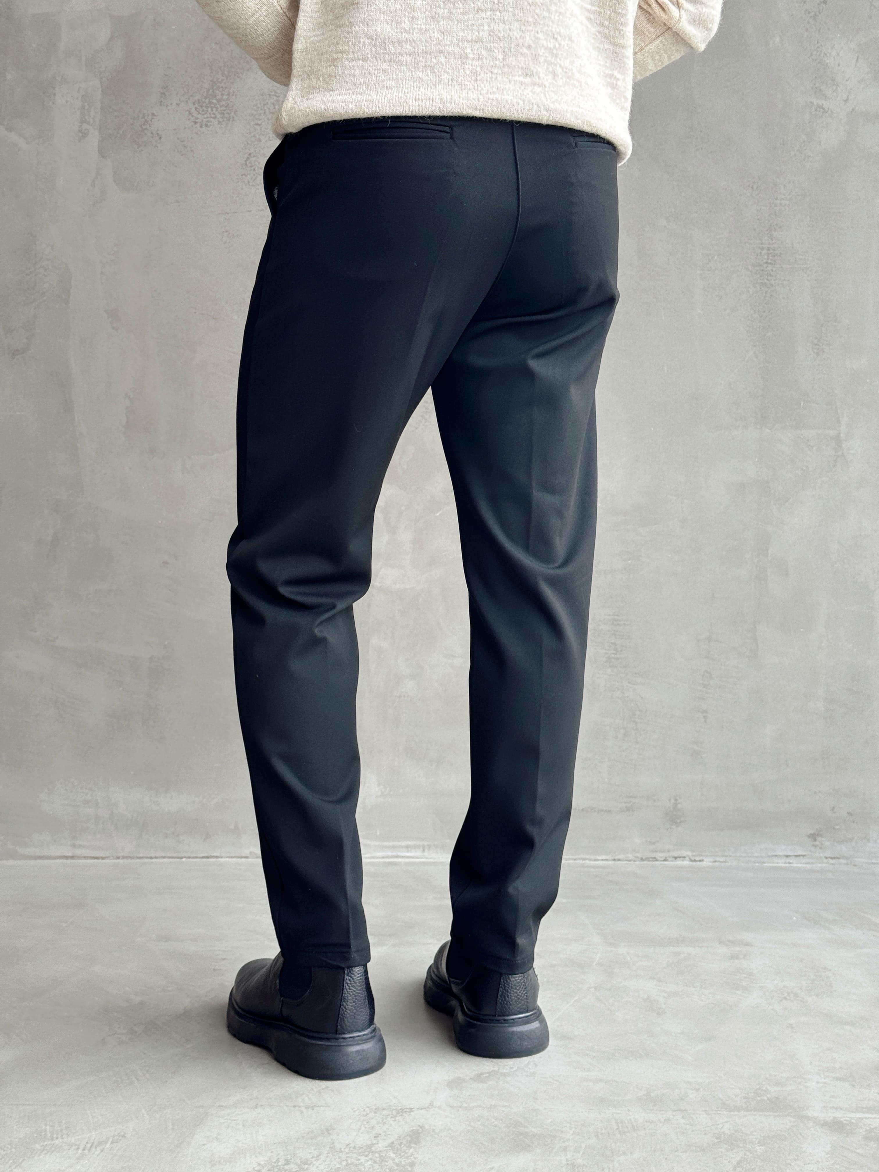 Erkek Premium Yüksek Kalite Beli Lastikli Düğme Ve Kopça Detaylı Regular Kalıp Kışlık Gabardin Kumaş Pantolon-Siyah(E1521)