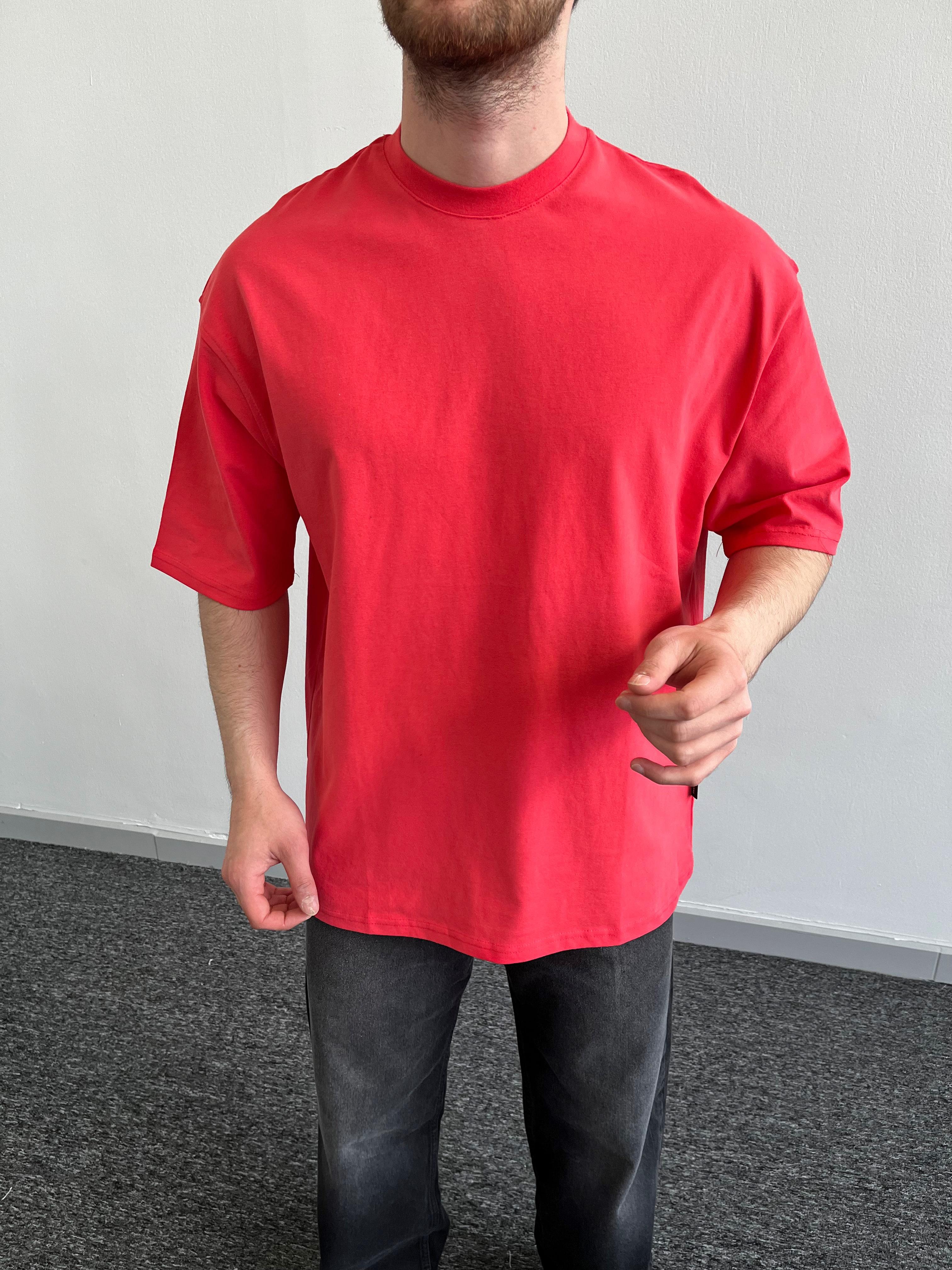 Erkek Premium Yüksek Kalite Düz Oversize T-Shirt-Nar(E1047)