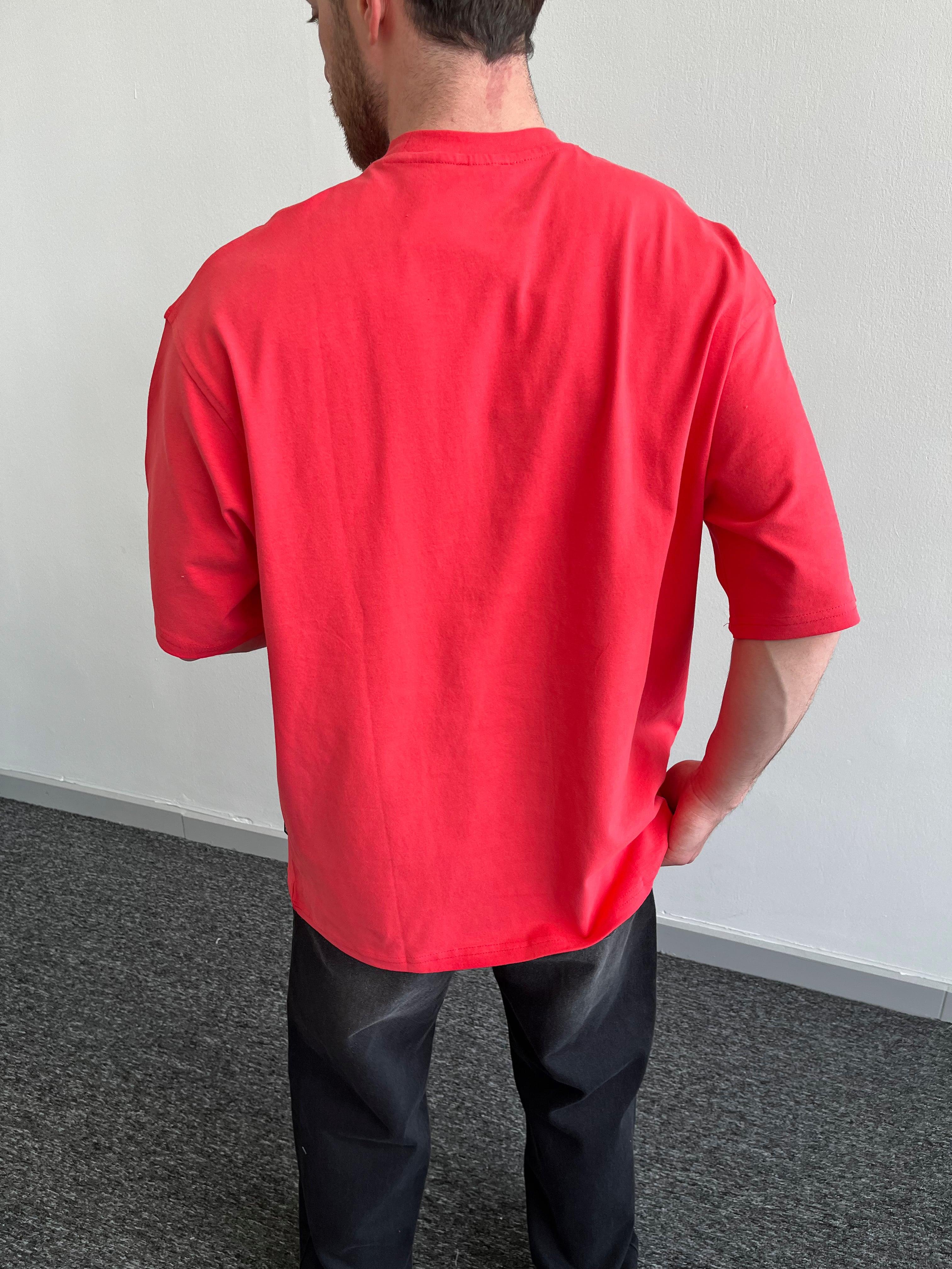 Erkek Premium Yüksek Kalite Düz Oversize T-Shirt-Nar(E1047)