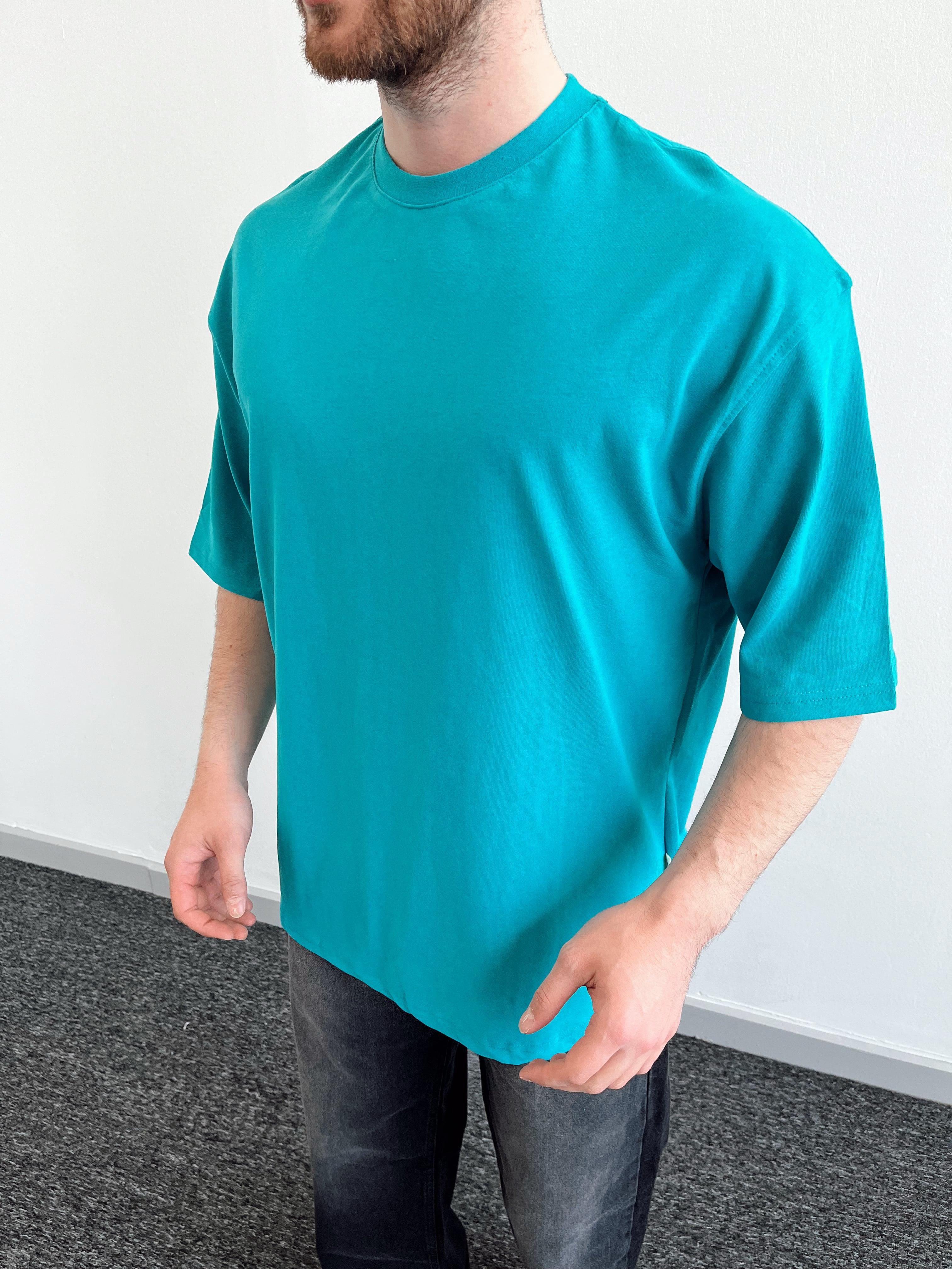 Erkek Premium Yüksek Kalite Düz Oversize T-Shirt-Petrol Yeşili(E1047)