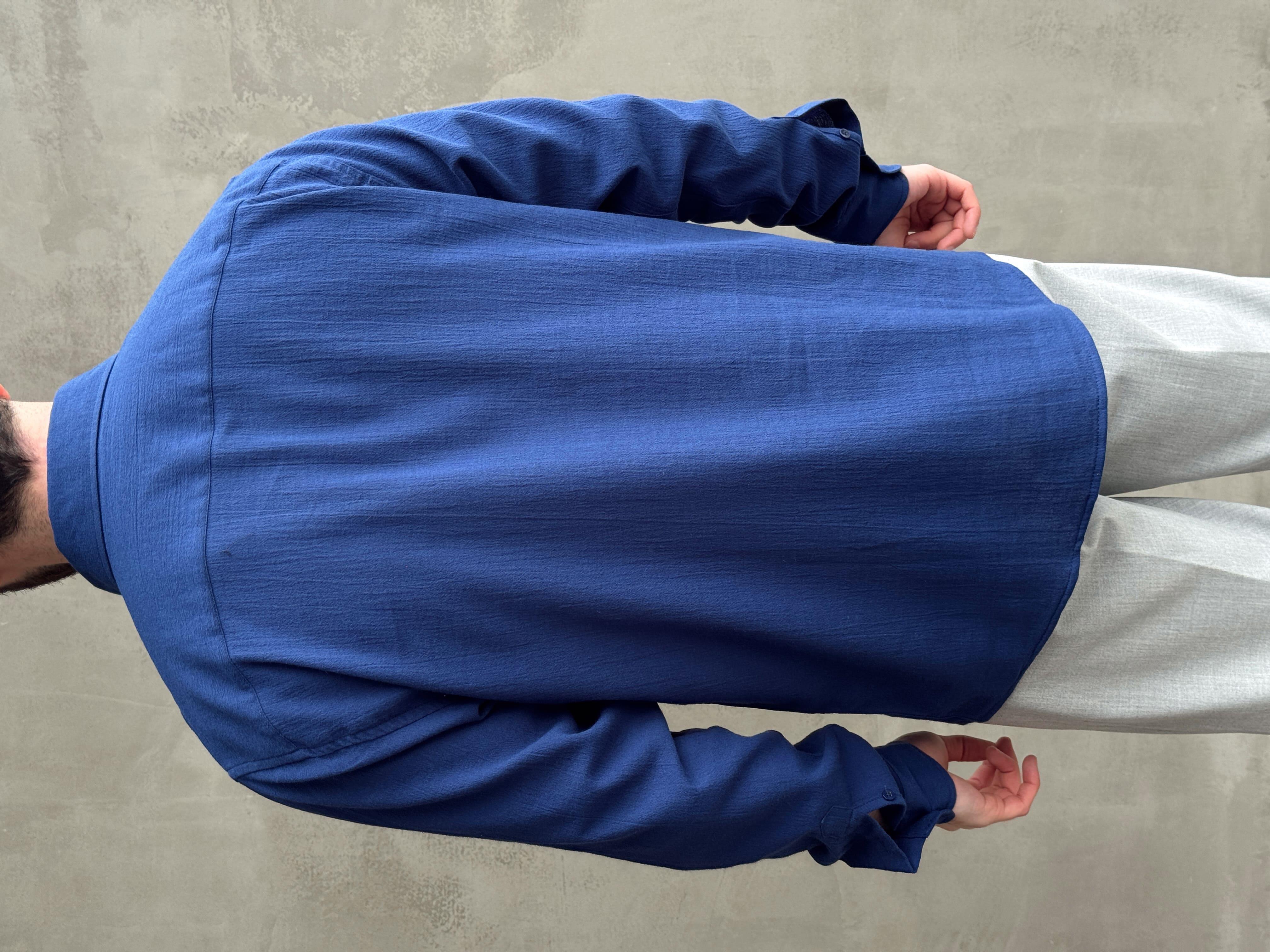 Erkek Premium Yüksek Kalite Oversize Kalıp %100 Pamuk Kumaş Gömlek-Lacivert(E1664)