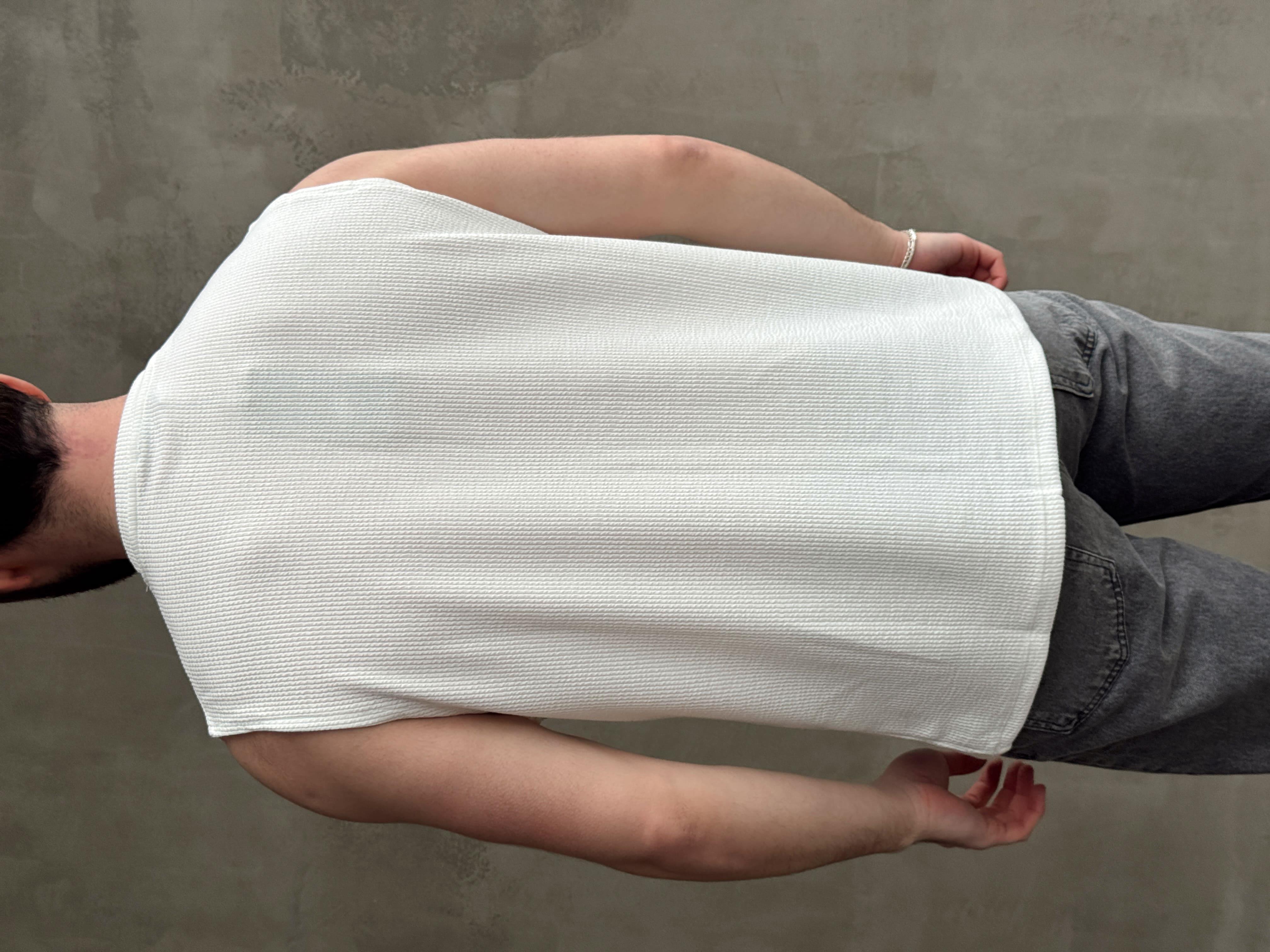 Erkek Premium Yüksek Kalite Oversize Kalıp Bisiklet Yaka Fitilli T-Shirt-Beyaz(E1665)