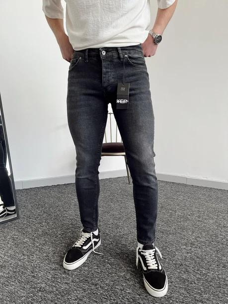 Erkek Slim Fit Likralı Kot Pantolon Jeans-Siyah(E1003)Ketench