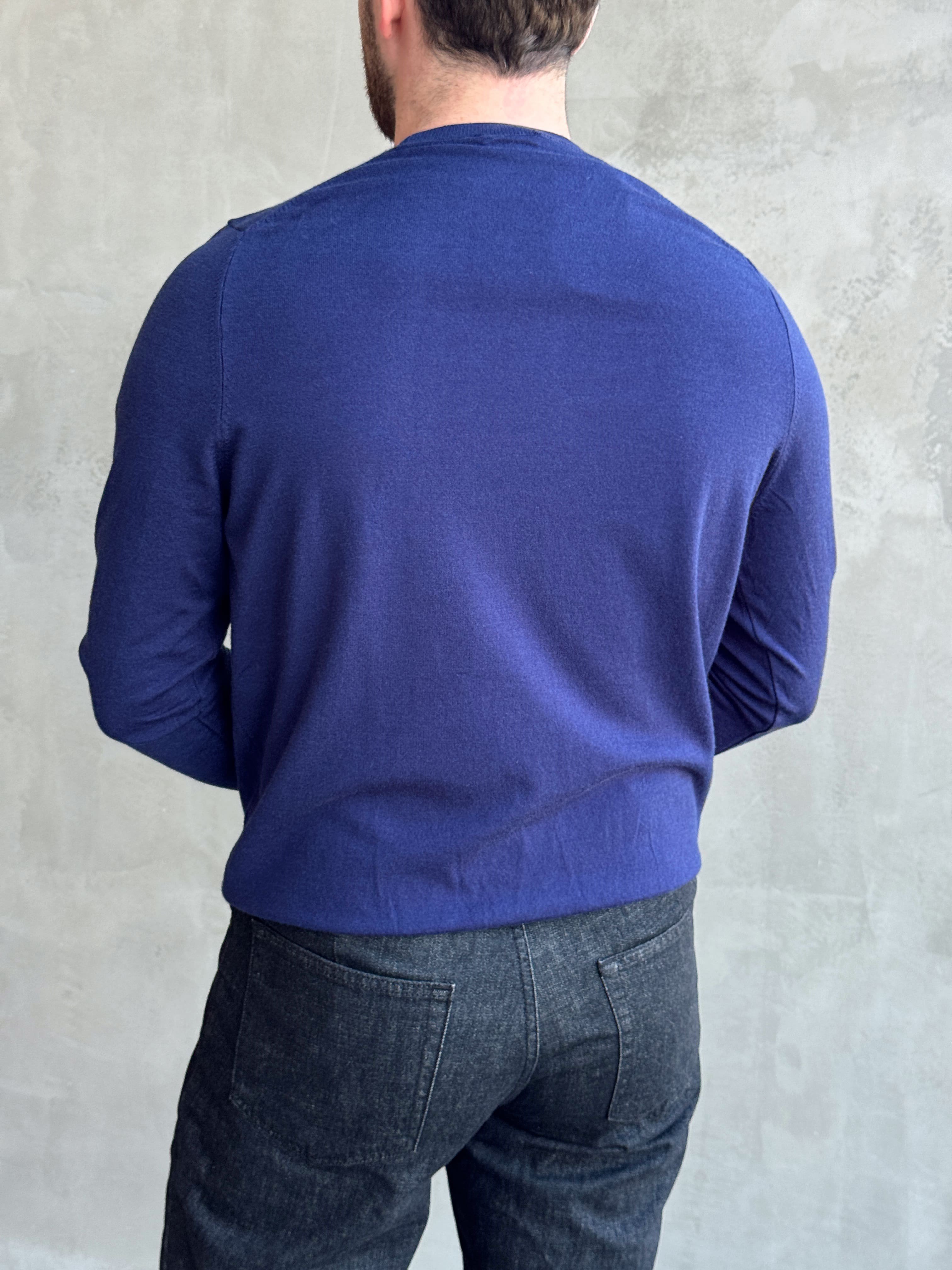 Erkek Trend Model Regular Fit Bisiklet Yaka Ribana Detay İnce Triko Kazak-Lacivert(E1808)