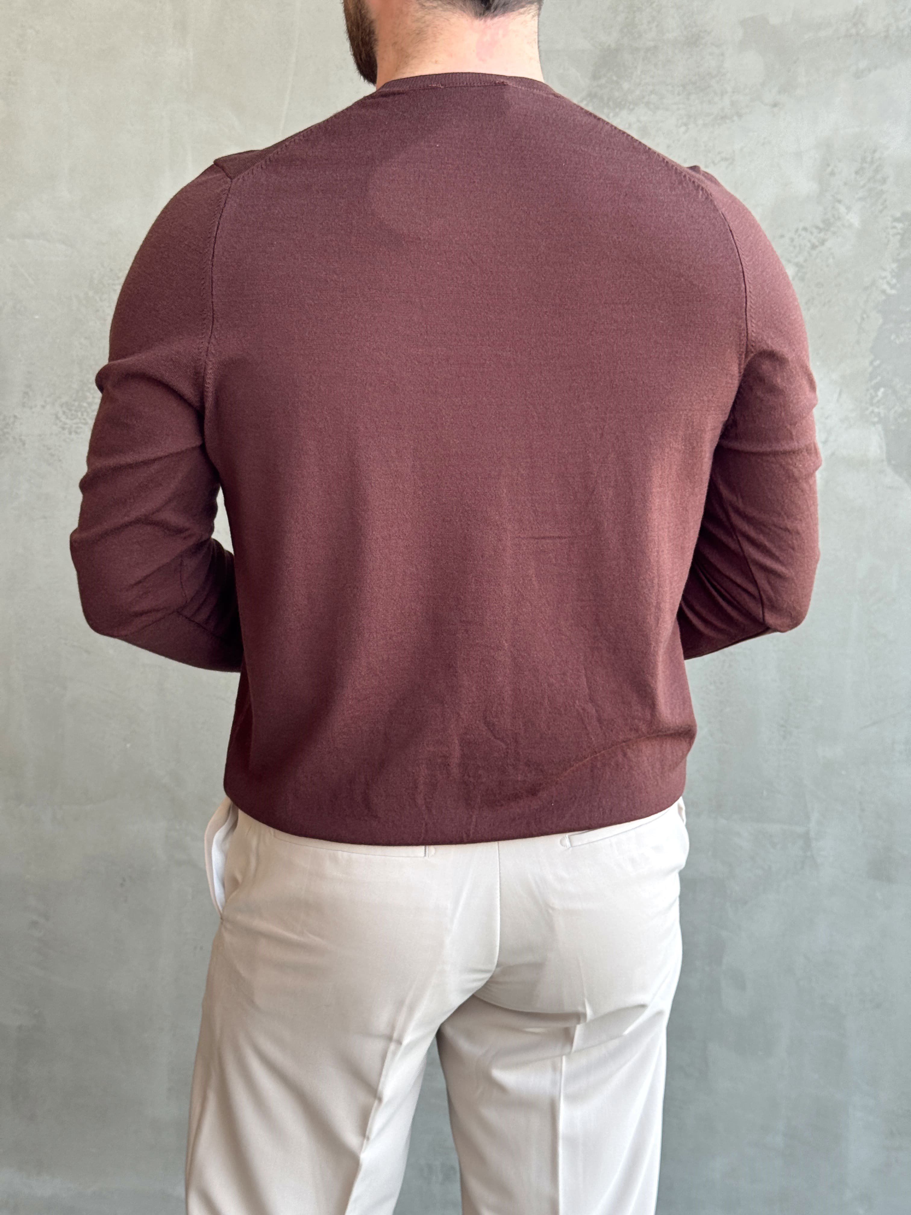 Erkek Trend Model Regular Fit Bisiklet Yaka Ribana Detay İnce Triko Kazak-Kahverengi(E1808)