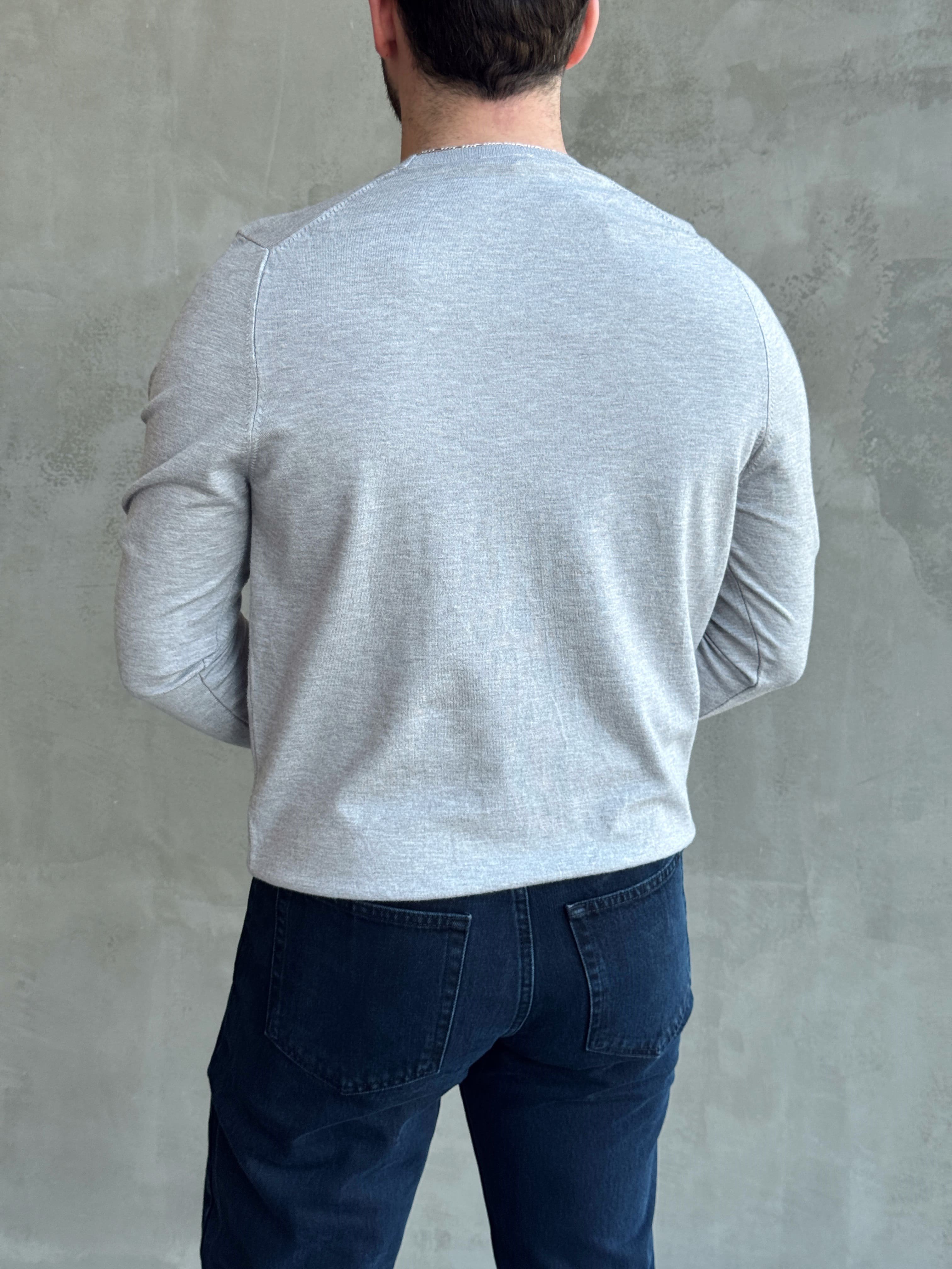 Erkek Trend Model Regular Fit Bisiklet Yaka Ribana Detay İnce Triko Kazak-Gri(E1808)