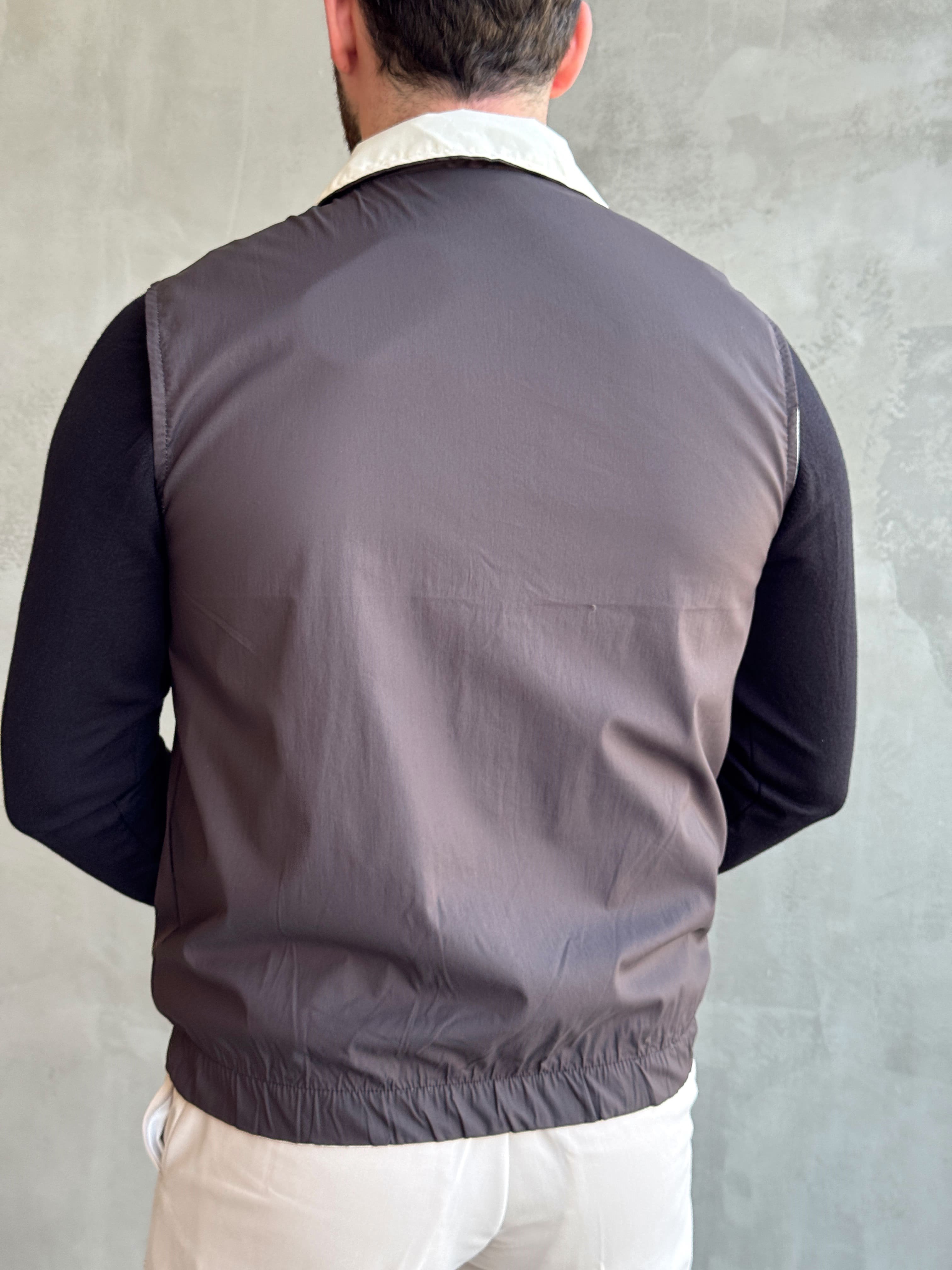 Erkek Trend Model Regular Fit Dokuma Kumaş Çift Taraf Görünümlü Yelek-Krem/Kahverengi(E1812)