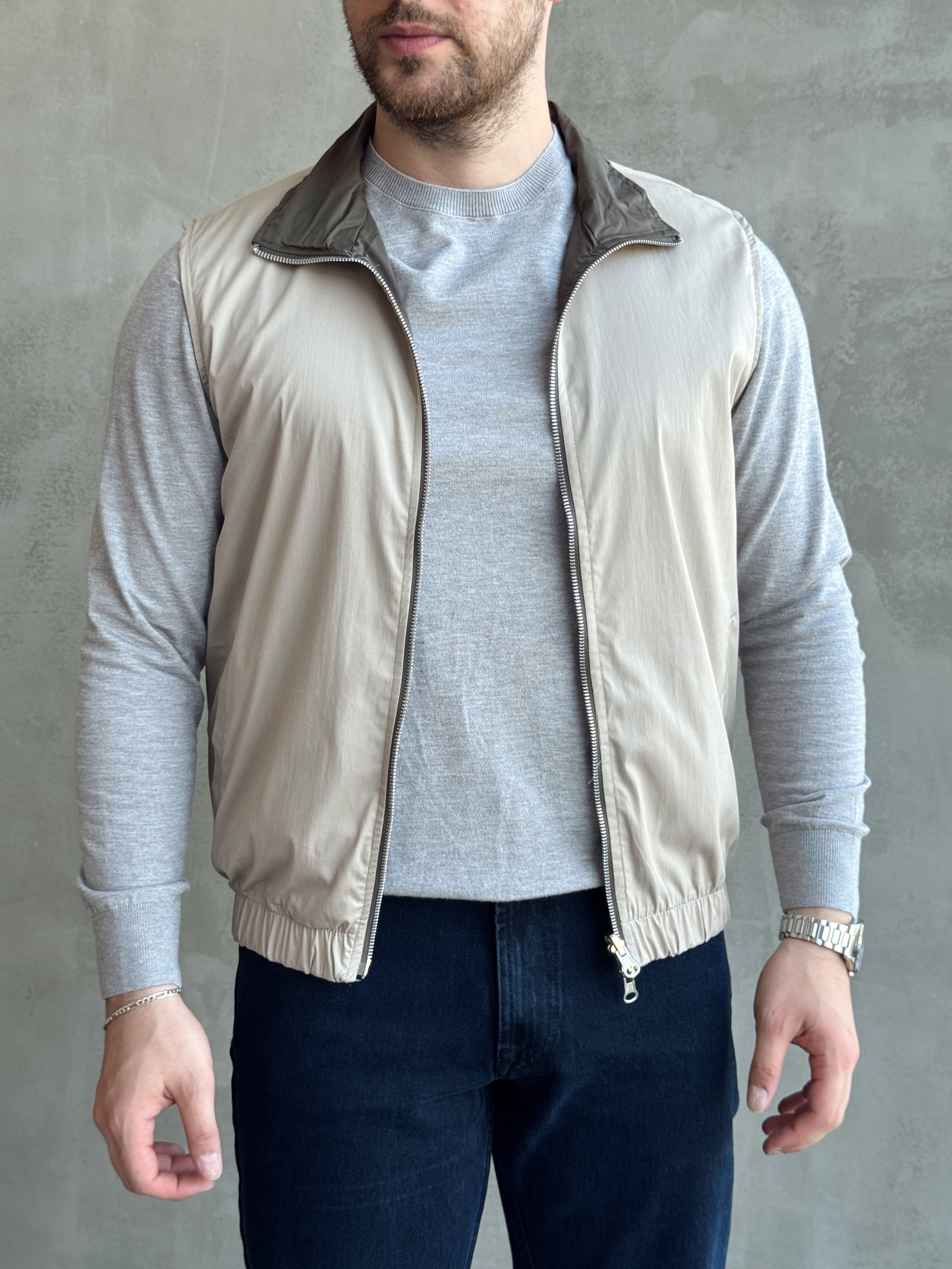 Erkek Trend Model Regular Fit Dokuma Kumaş Çift Taraf Görünümlü Yelek-Taş/Haki(E1812)