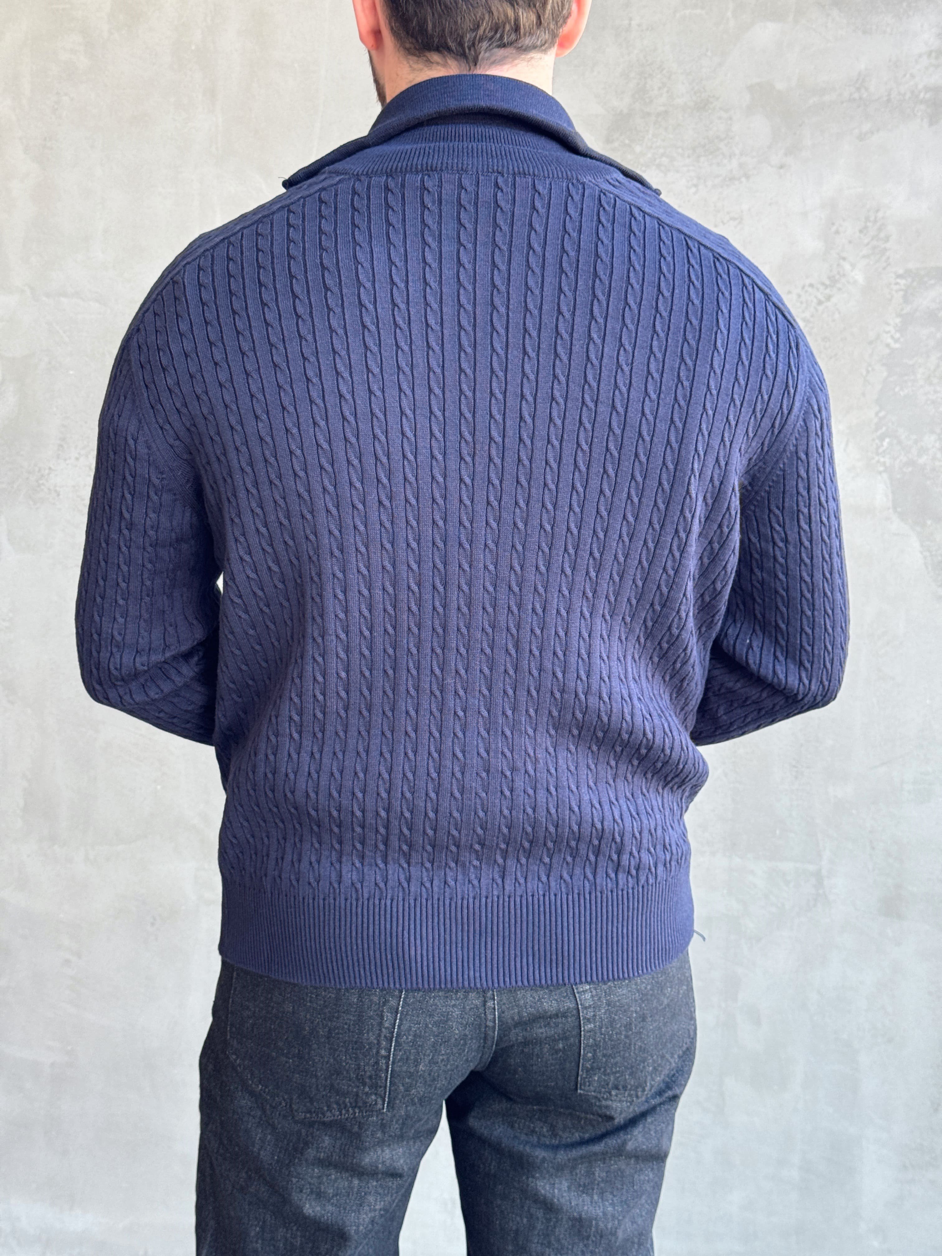 Erkek Trend Model Regular Fit Halat Desenli Ribana Detaylı Triko Hırka-Lacivert(E1809)