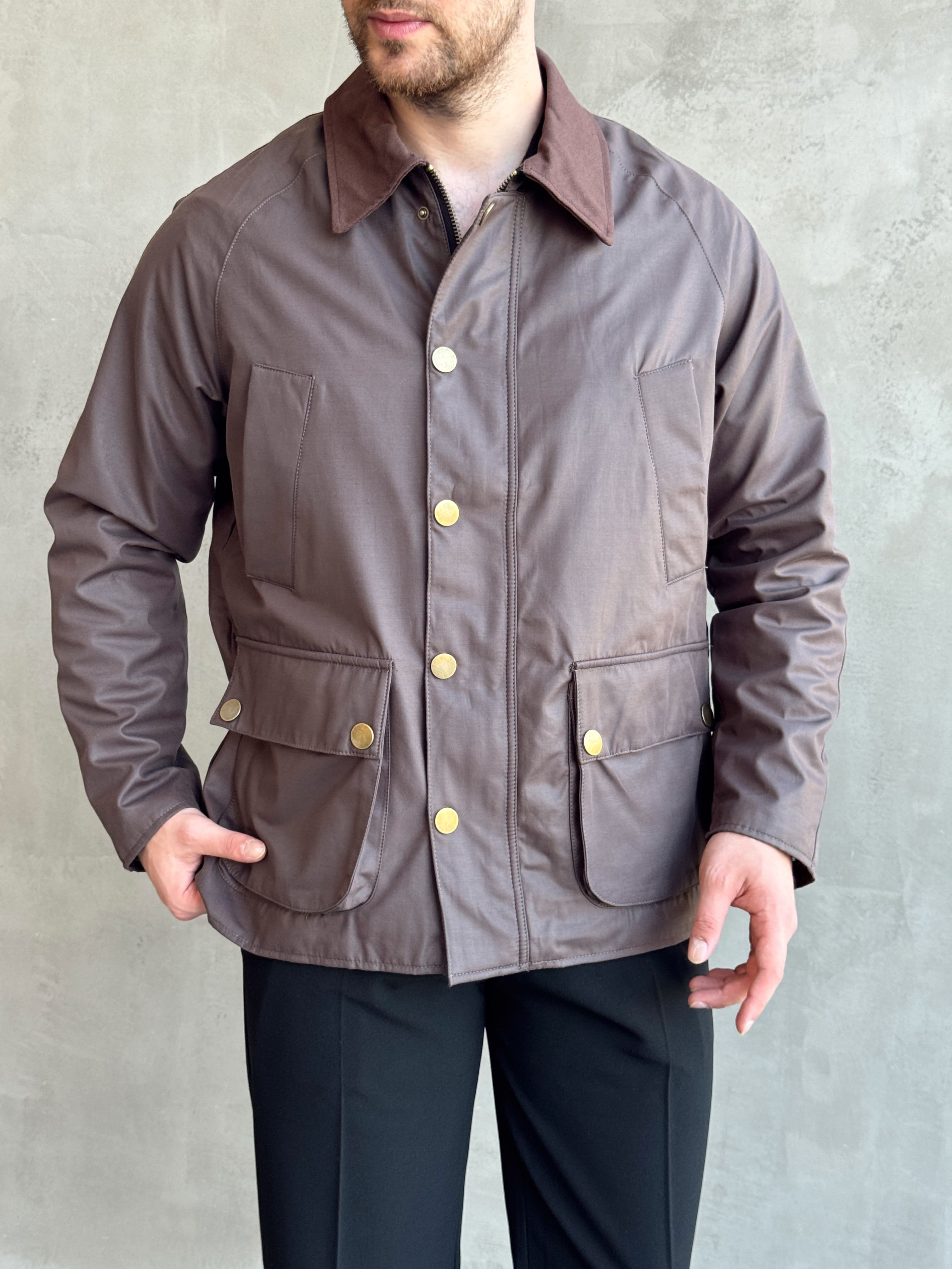 Erkek Trend Model Regular Fit Kadife Yaka Torba Cepli Dokuma Kumaş Ceket-Kahverengi(E1811)