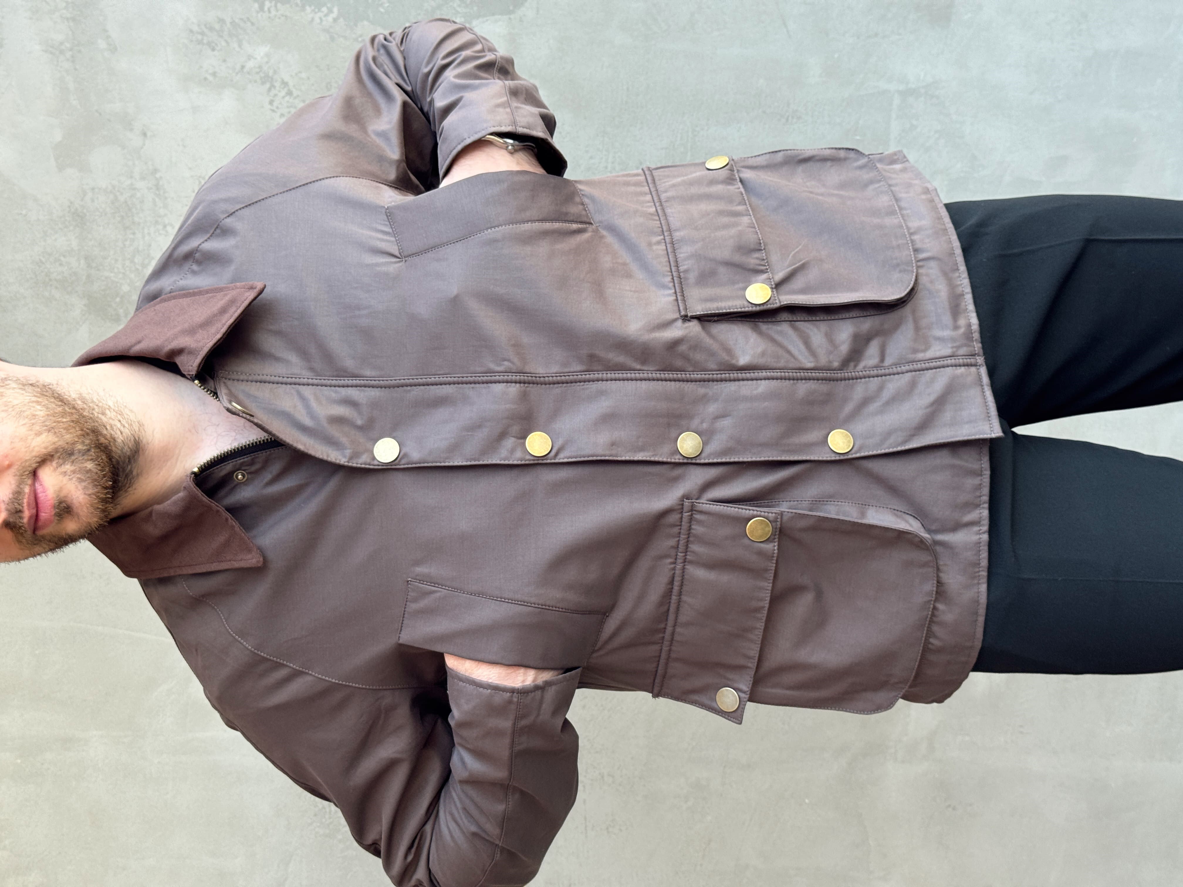Erkek Trend Model Regular Fit Kadife Yaka Torba Cepli Dokuma Kumaş Ceket-Kahverengi(E1811)