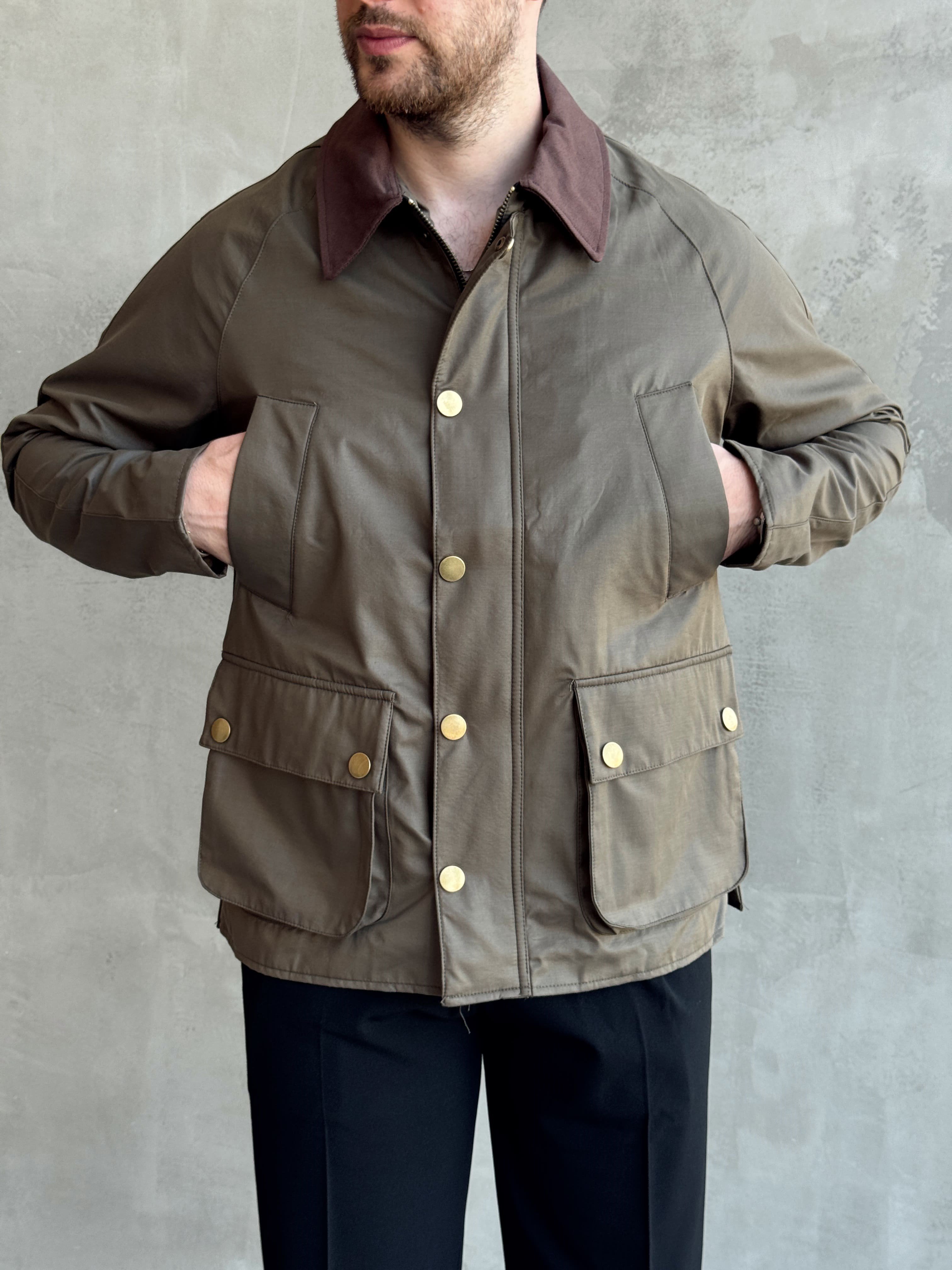 Erkek Trend Model Regular Fit Kadife Yaka Torba Cepli Dokuma Kumaş Ceket-Haki(E1811)