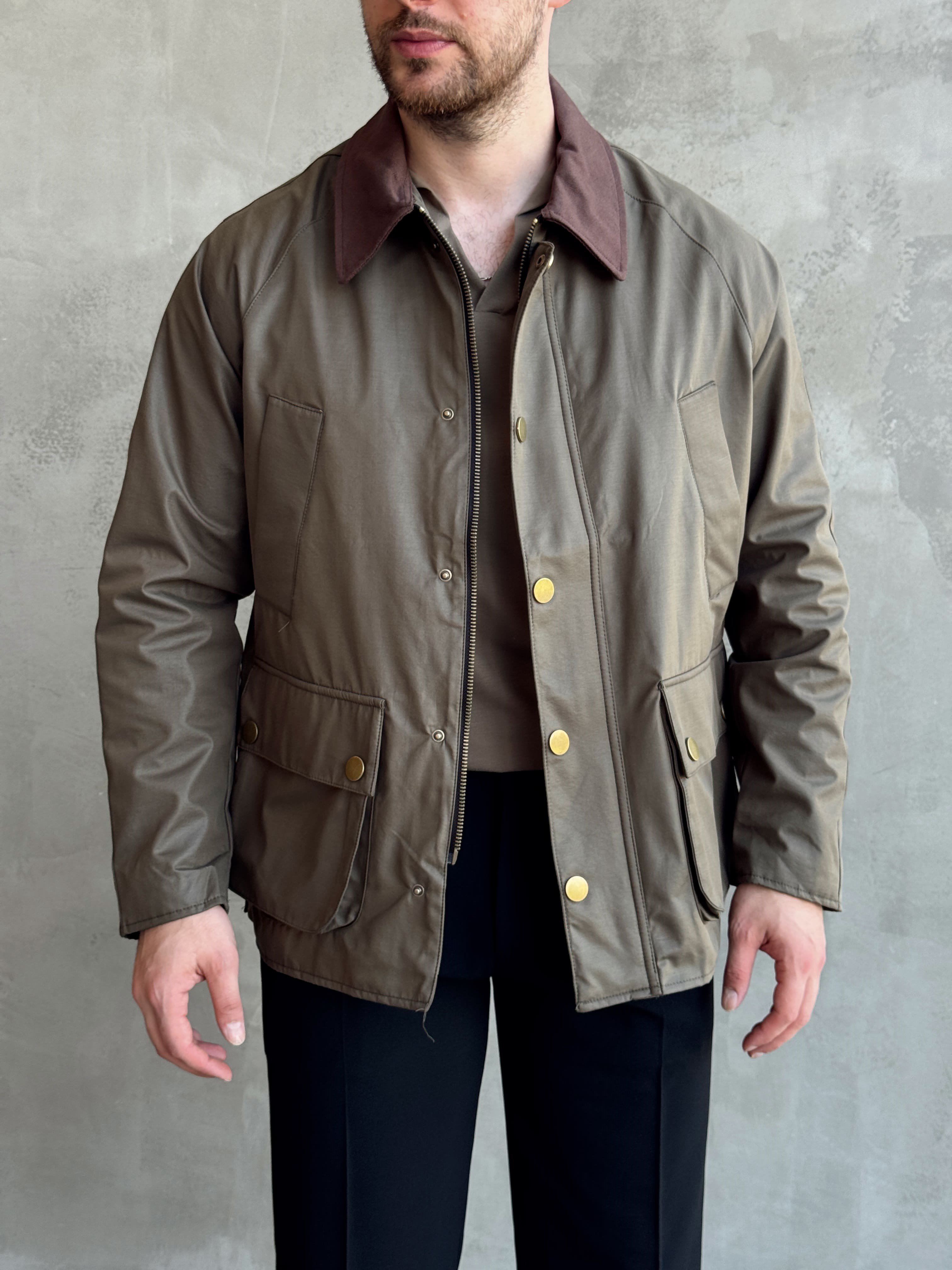 Erkek Trend Model Regular Fit Kadife Yaka Torba Cepli Dokuma Kumaş Ceket-Haki(E1811)