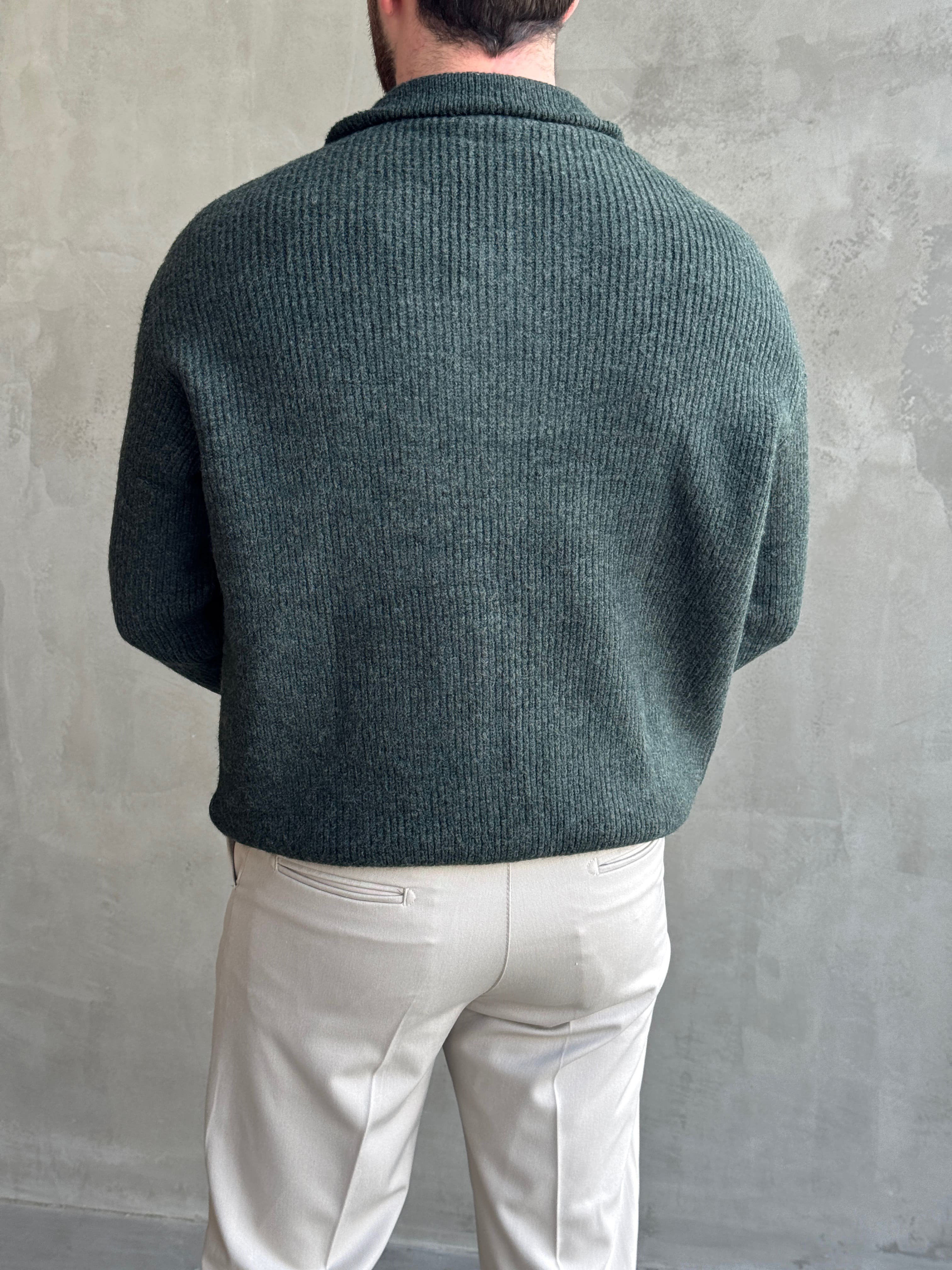 Erkek Trend Model Regular Kalıp Dik Yaka Yarım Fermuarlı Brazilian Örme Triko Kazak-Nefti(E1865)