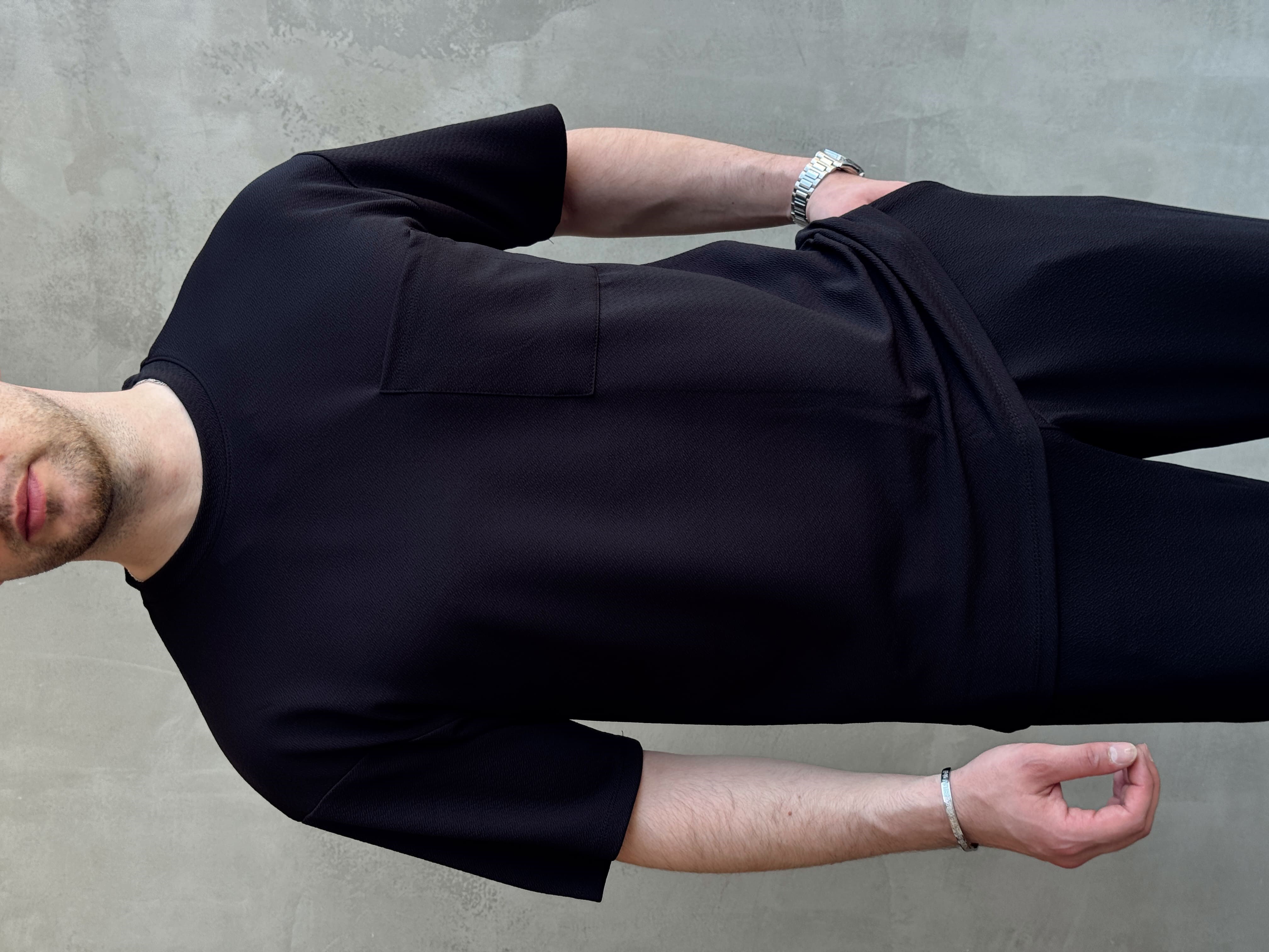 Erkek Trend Oversize Kalıp Cep Detaylı T-Shirt-Siyah(E1760)