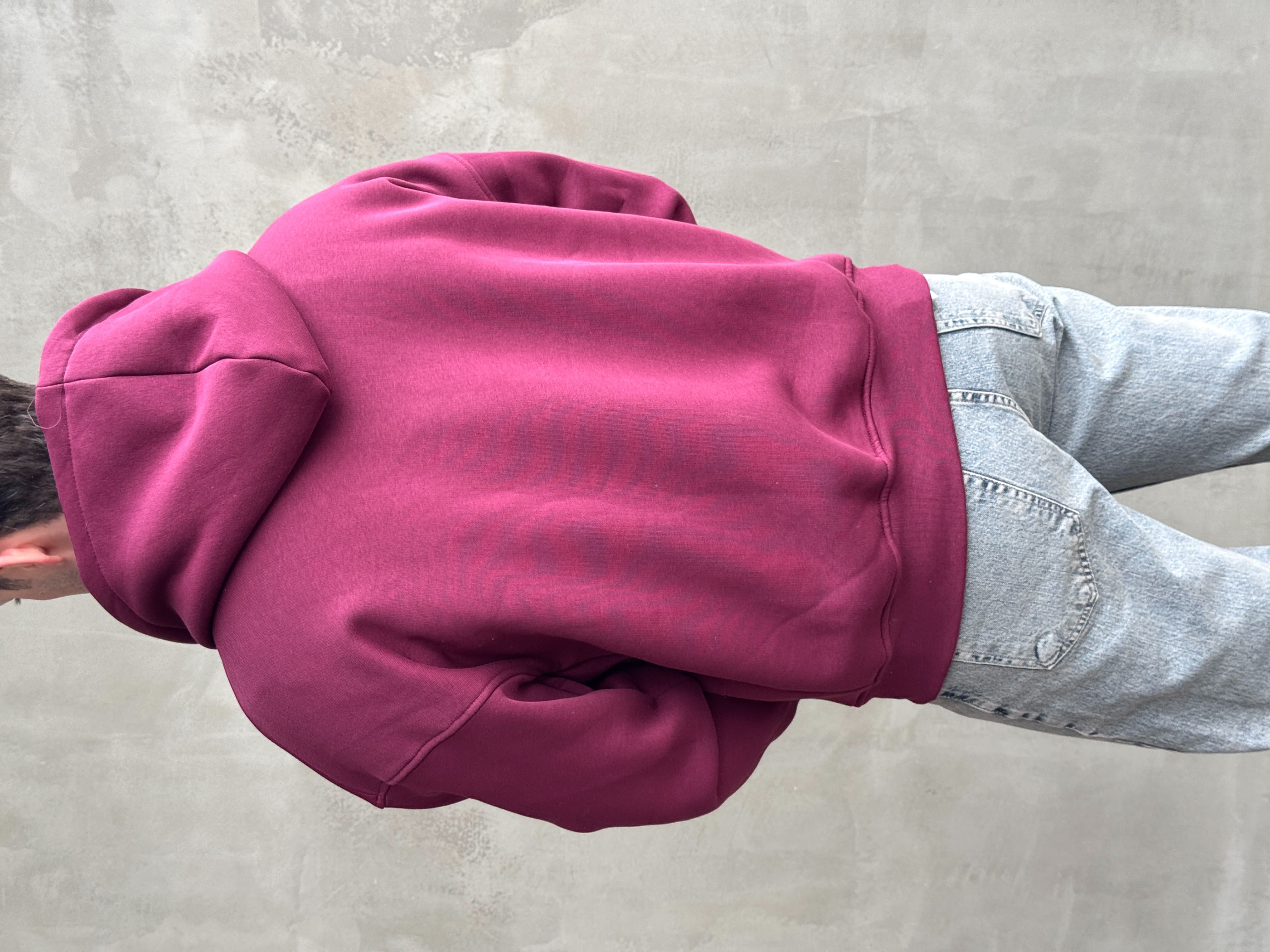 Erkek Yani Sezon Oversize Kalıp Kapüşonlu 3 İplik Zip Sweat-Bordo(E1805)