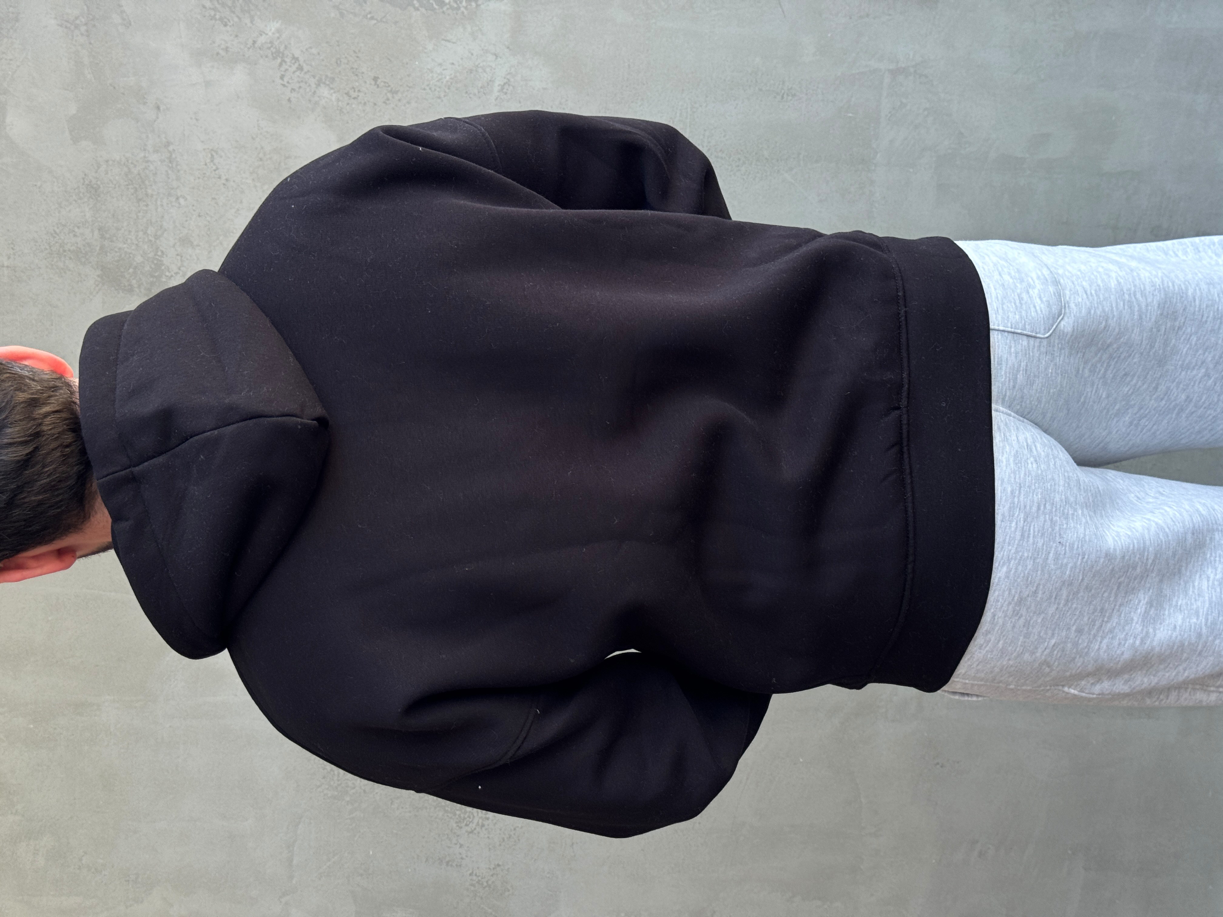 Erkek Yani Sezon Oversize Kalıp Kapüşonlu 3 İplik Zip Sweat-Siyah(E1805)