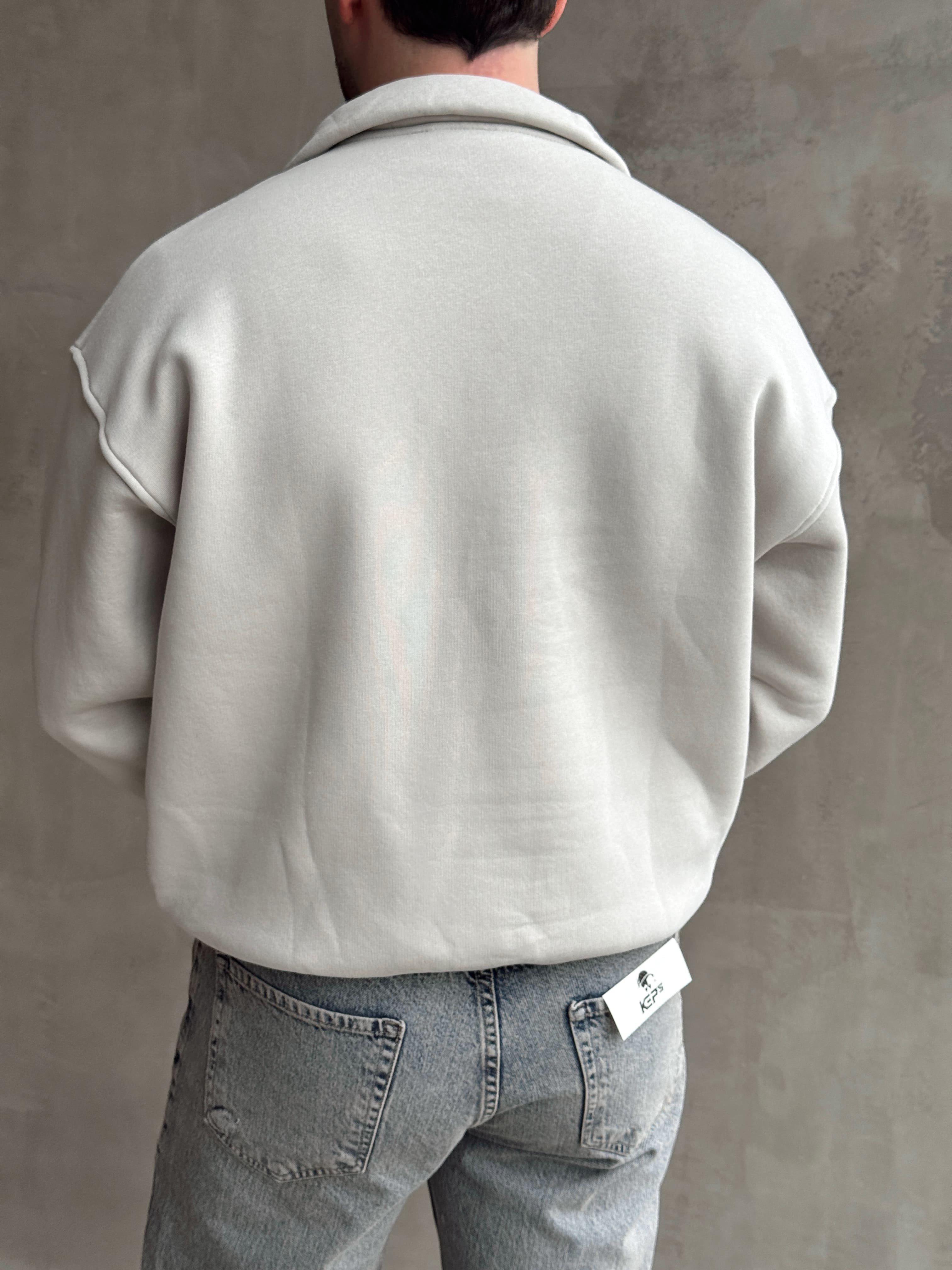 Erkek Yani Sezon Oversize Kalıp Yarım Fermuarlı 3 İplik Basic Sweat-Gri(E1806)