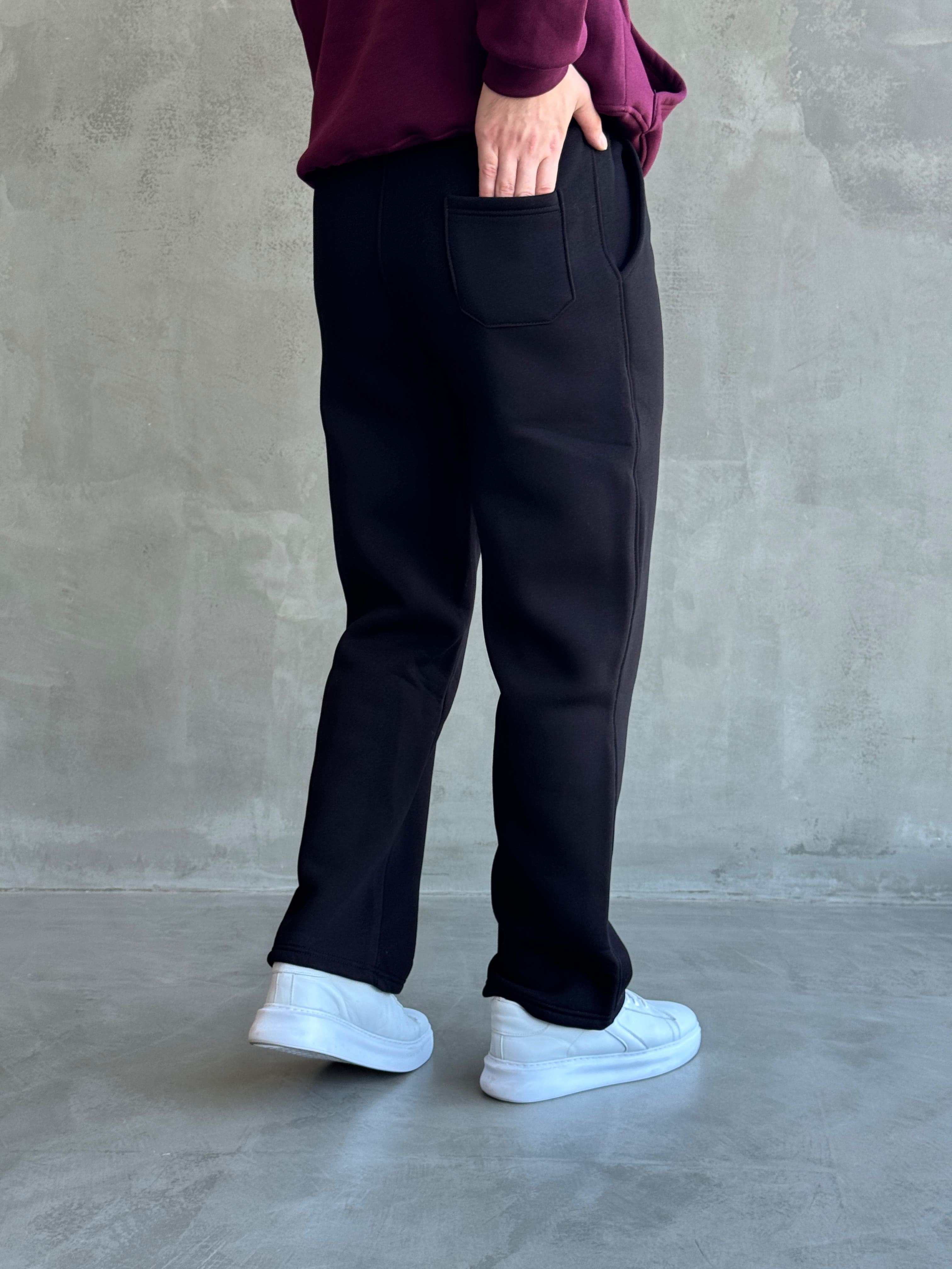 Erkek Yeni Sezon 3 İplik Baggy Kalıp Basic Eşofman-Siyah(E1803)