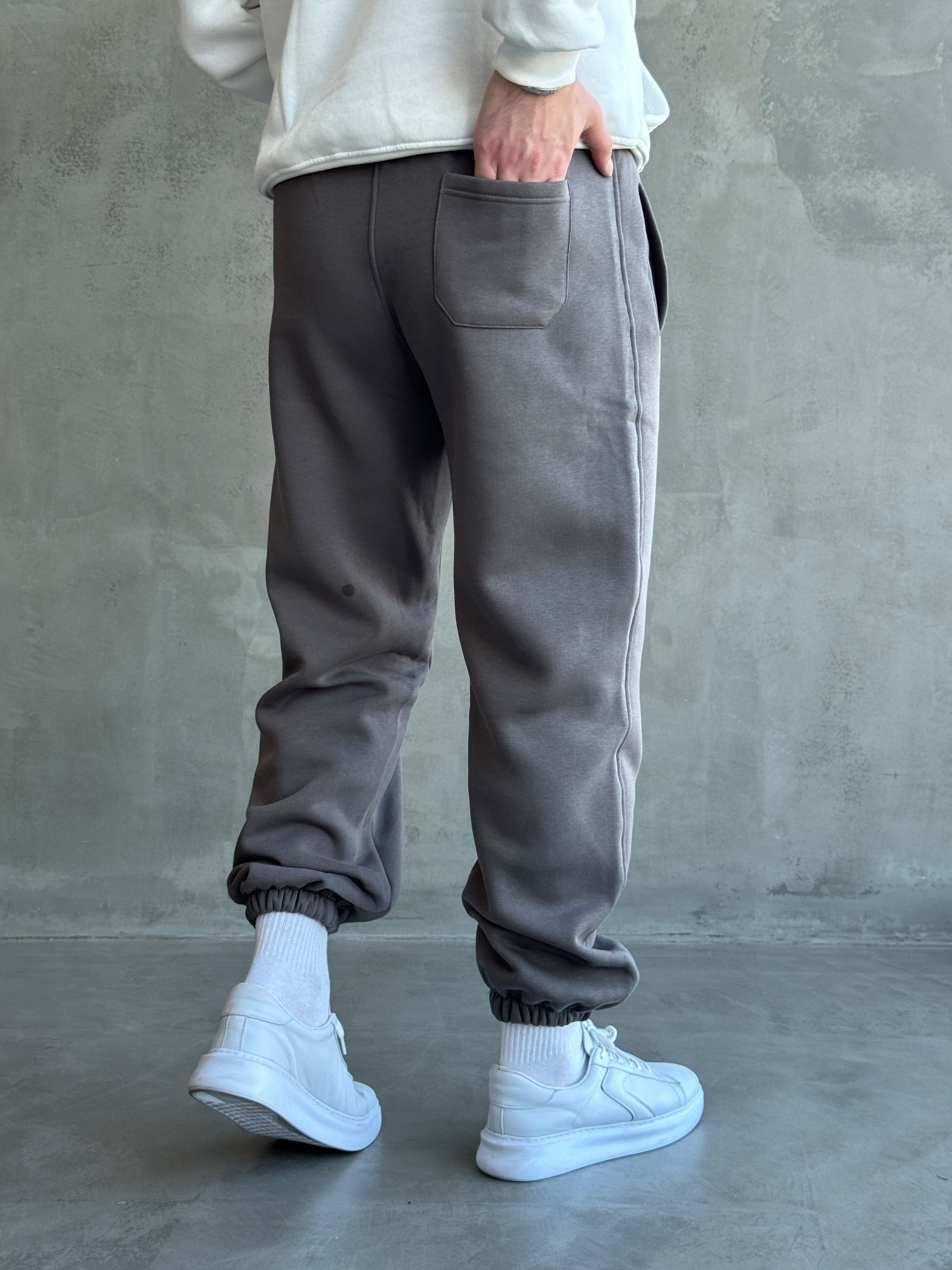 Erkek Yeni Sezon 3 İplik Geniş Kalıp Jogger Basic Eşofman-Antrasit(E1804)