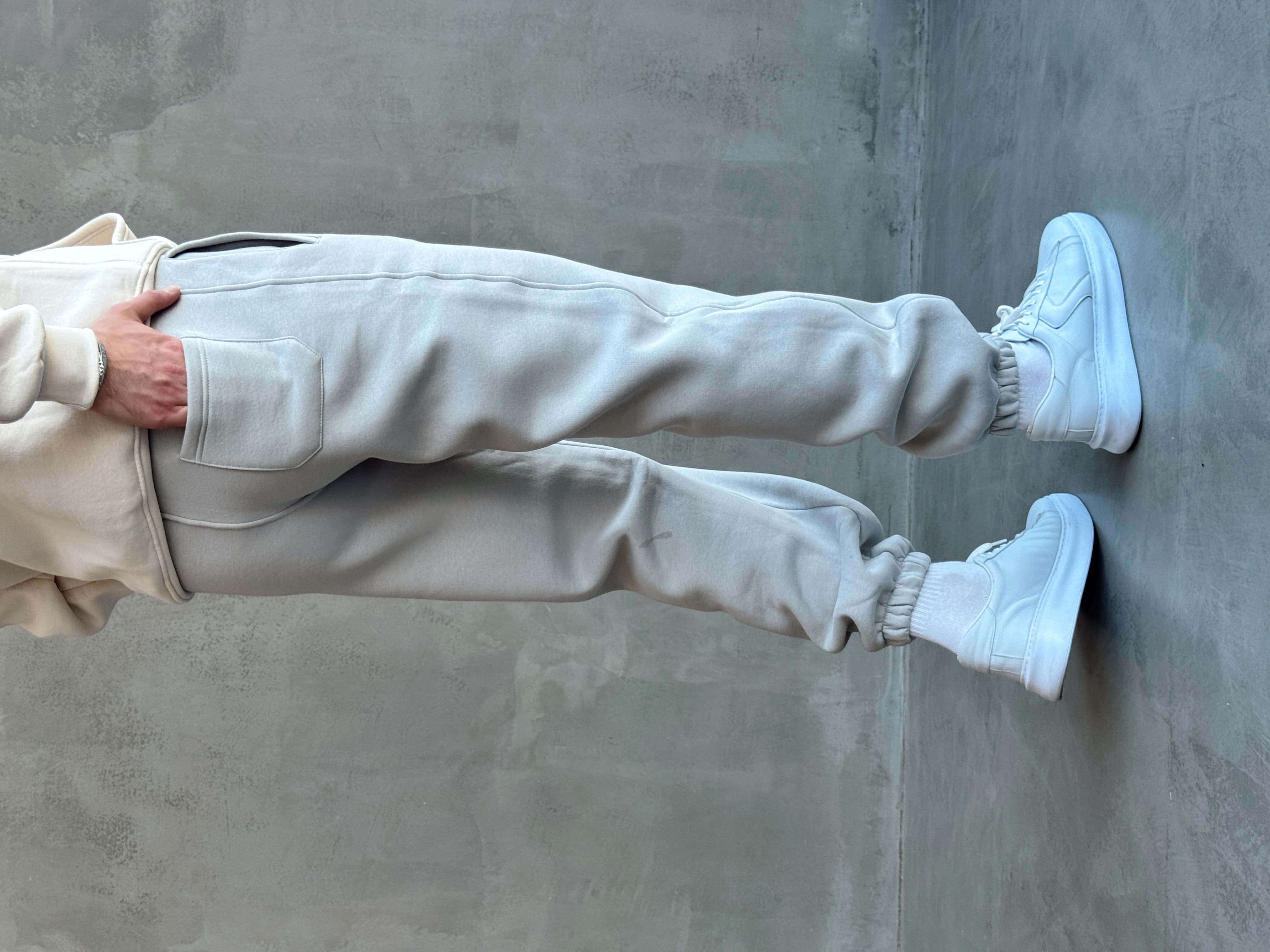 Erkek Yeni Sezon 3 İplik Geniş Kalıp Jogger Basic Eşofman-Gri(E1804)