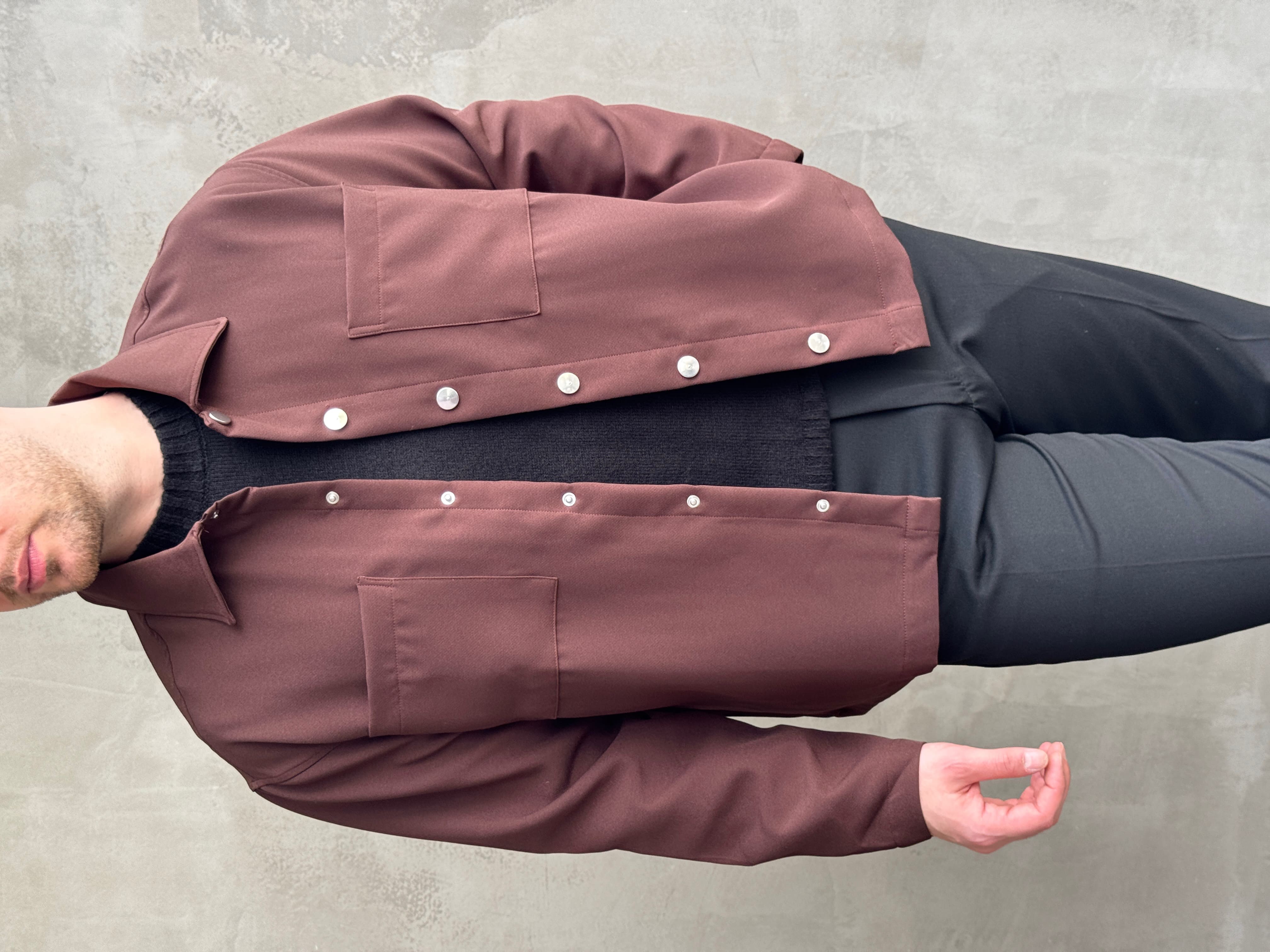 Erkek Yeni Sezon Boxy Fit Çıtçıt Detaylı Mevsimlik Kumaş Gömlek Ceket-Kahverengi(E1824)