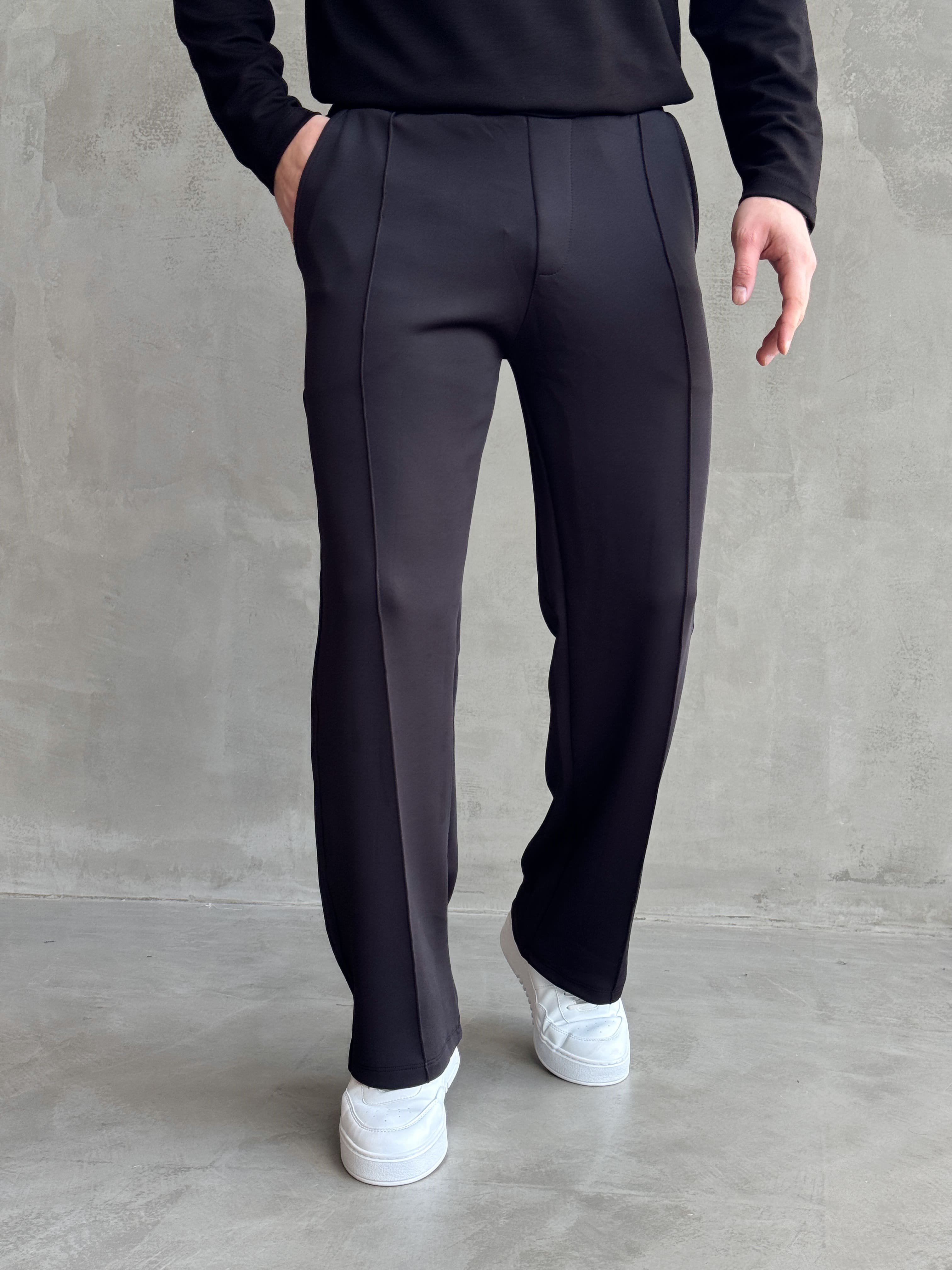 Erkek Yeni Sezon Çima Detaylı Baggy Kalıp Parlak Kumaş Eşofman-Siyah(E1850)
