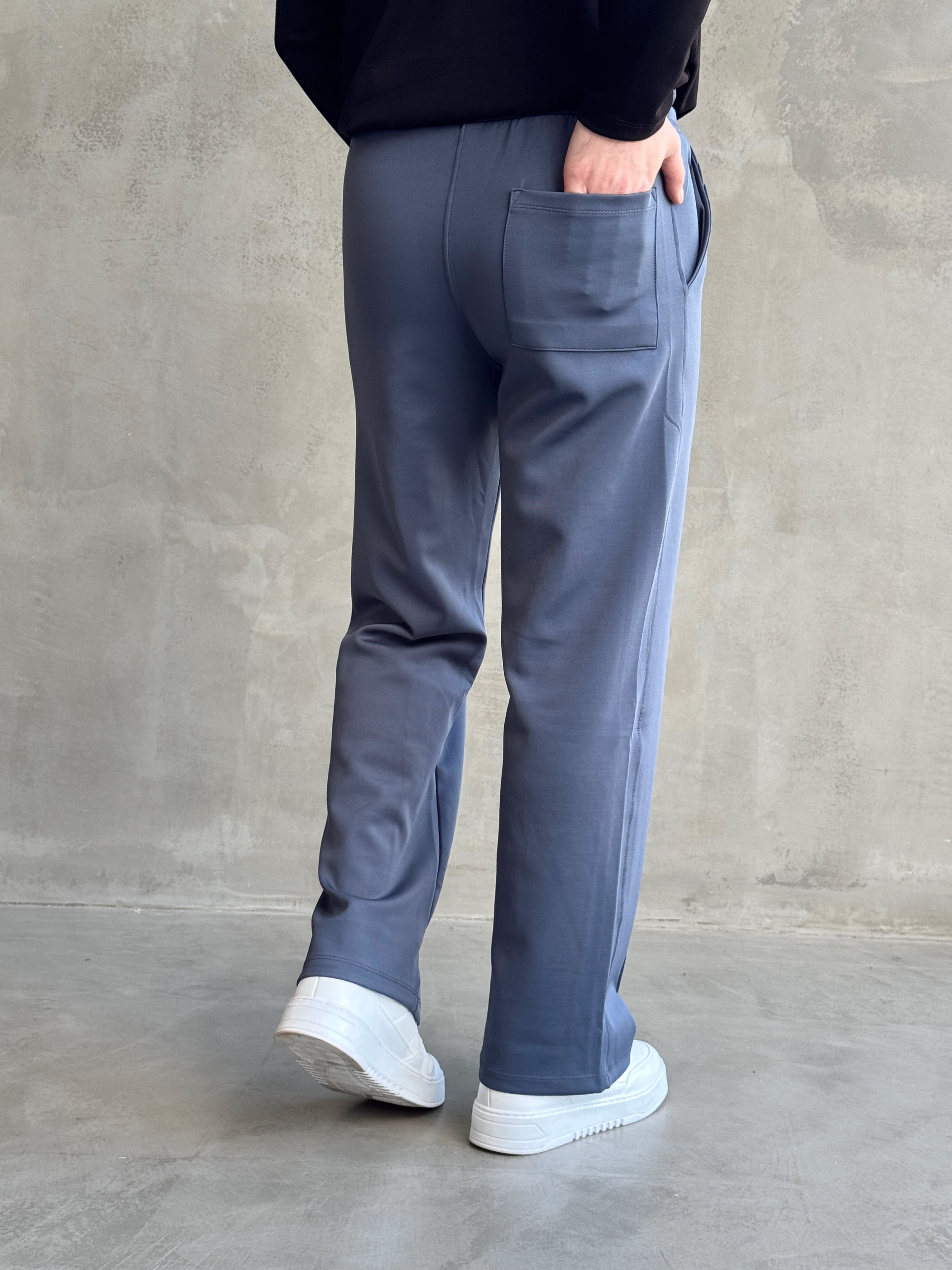 Erkek Yeni Sezon Çima Detaylı Baggy Kalıp Parlak Kumaş Eşofman-İndigo(E1850)