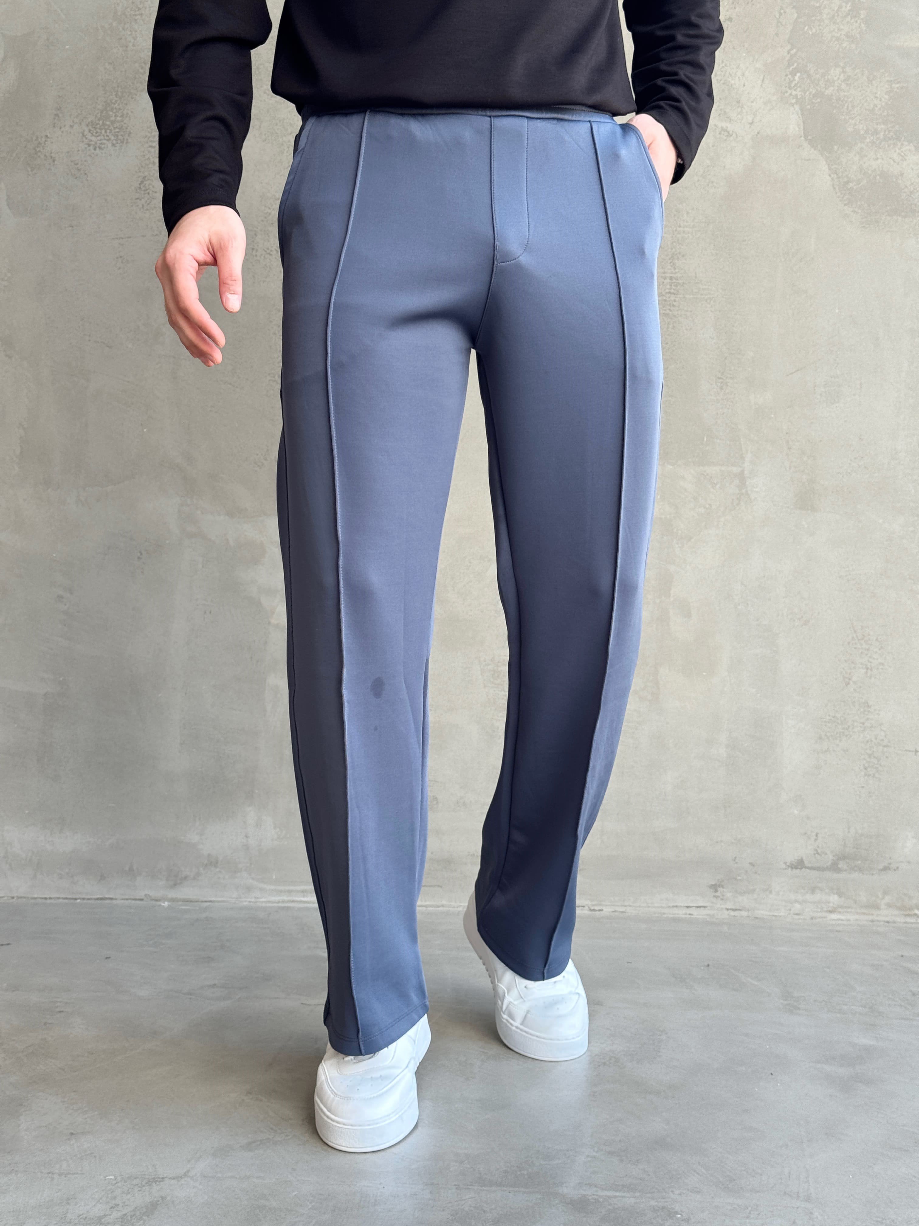 Erkek Yeni Sezon Çima Detaylı Baggy Kalıp Parlak Kumaş Eşofman-İndigo(E1850)