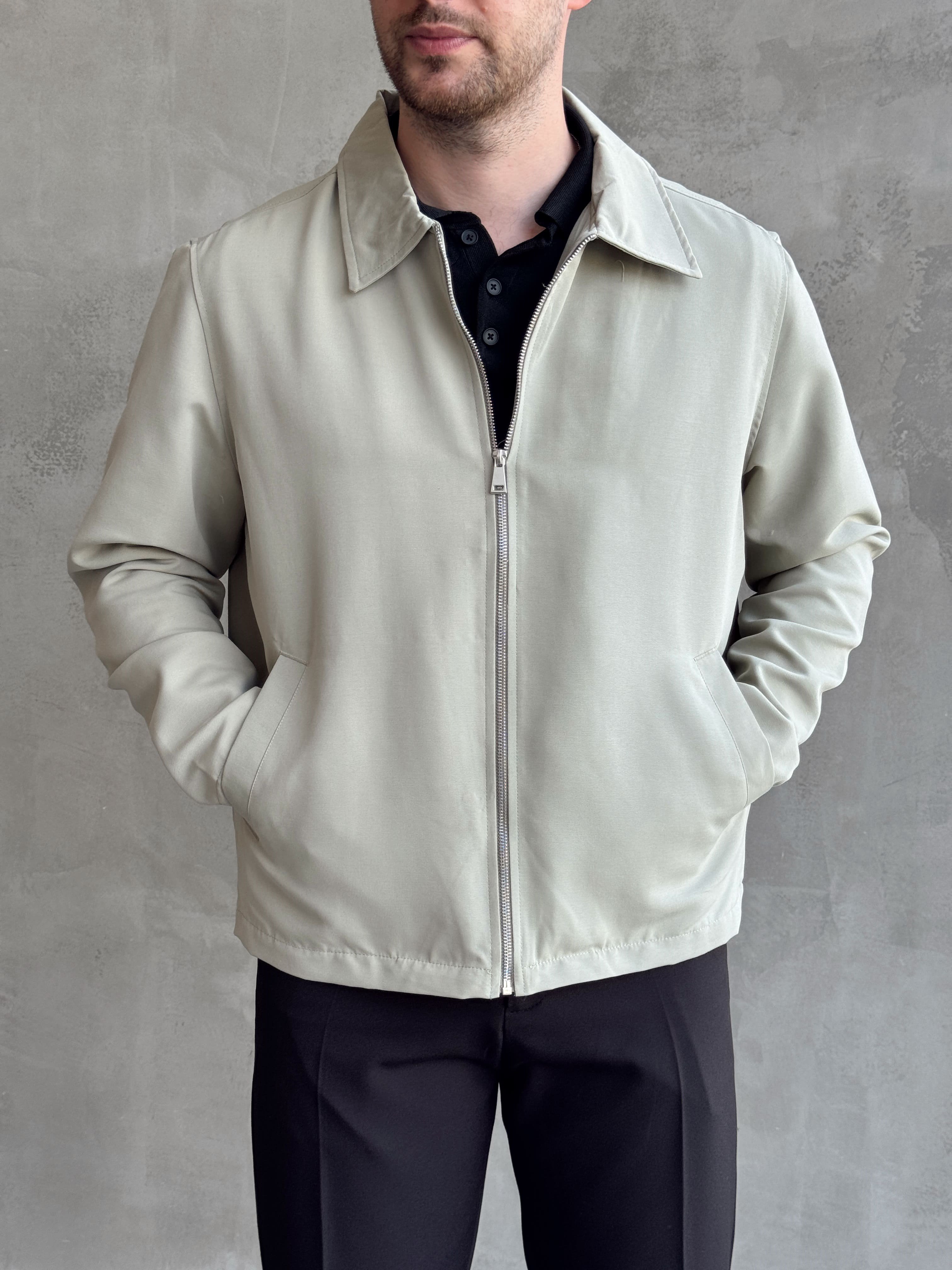 Erkek Yeni Sezon Oversize Kalıp İçi Astarlı Gabardin Kumaş Ceket-Çağla(E1795)