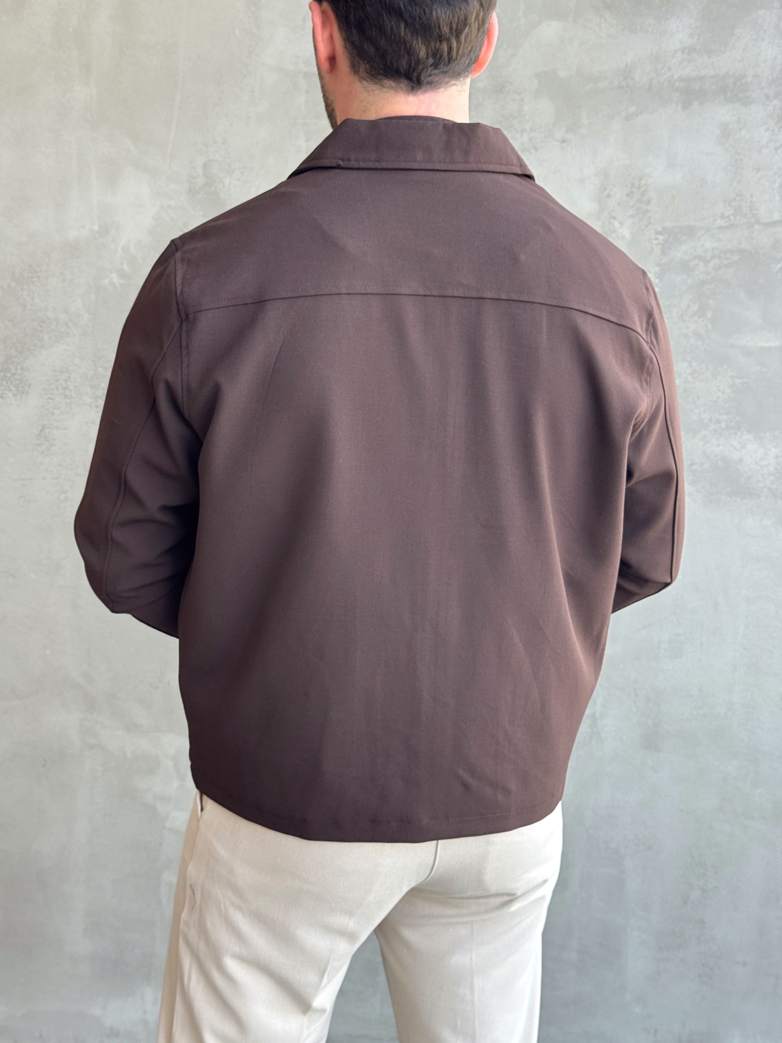 Erkek Yeni Sezon Oversize Kalıp İçi Astarlı Gabardin Kumaş Ceket-Kahverengi(E1797)