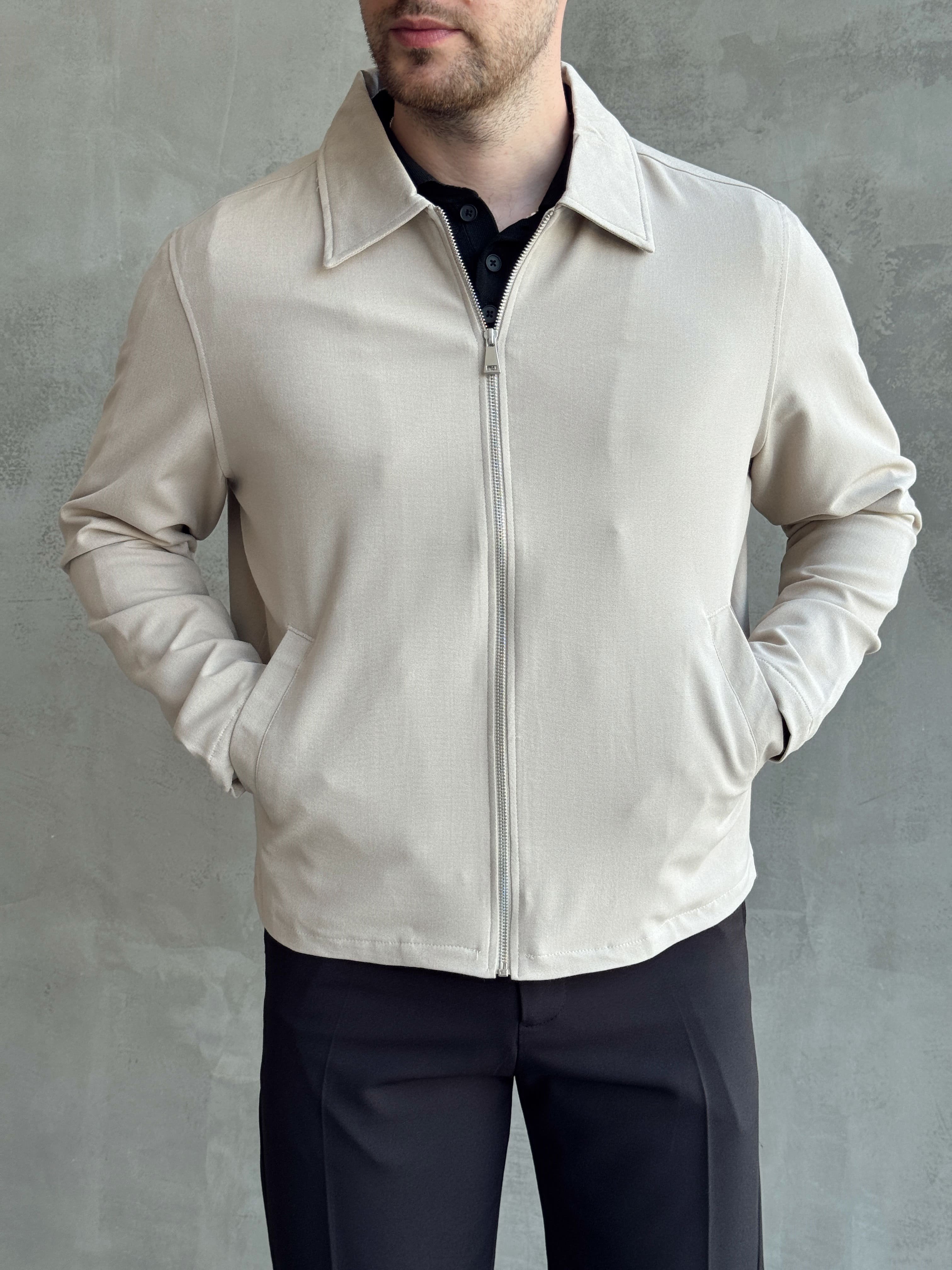 Erkek Yeni Sezon Oversize Kalıp İçi Astarlı Gabardin Kumaş Ceket-Bej(E1797)