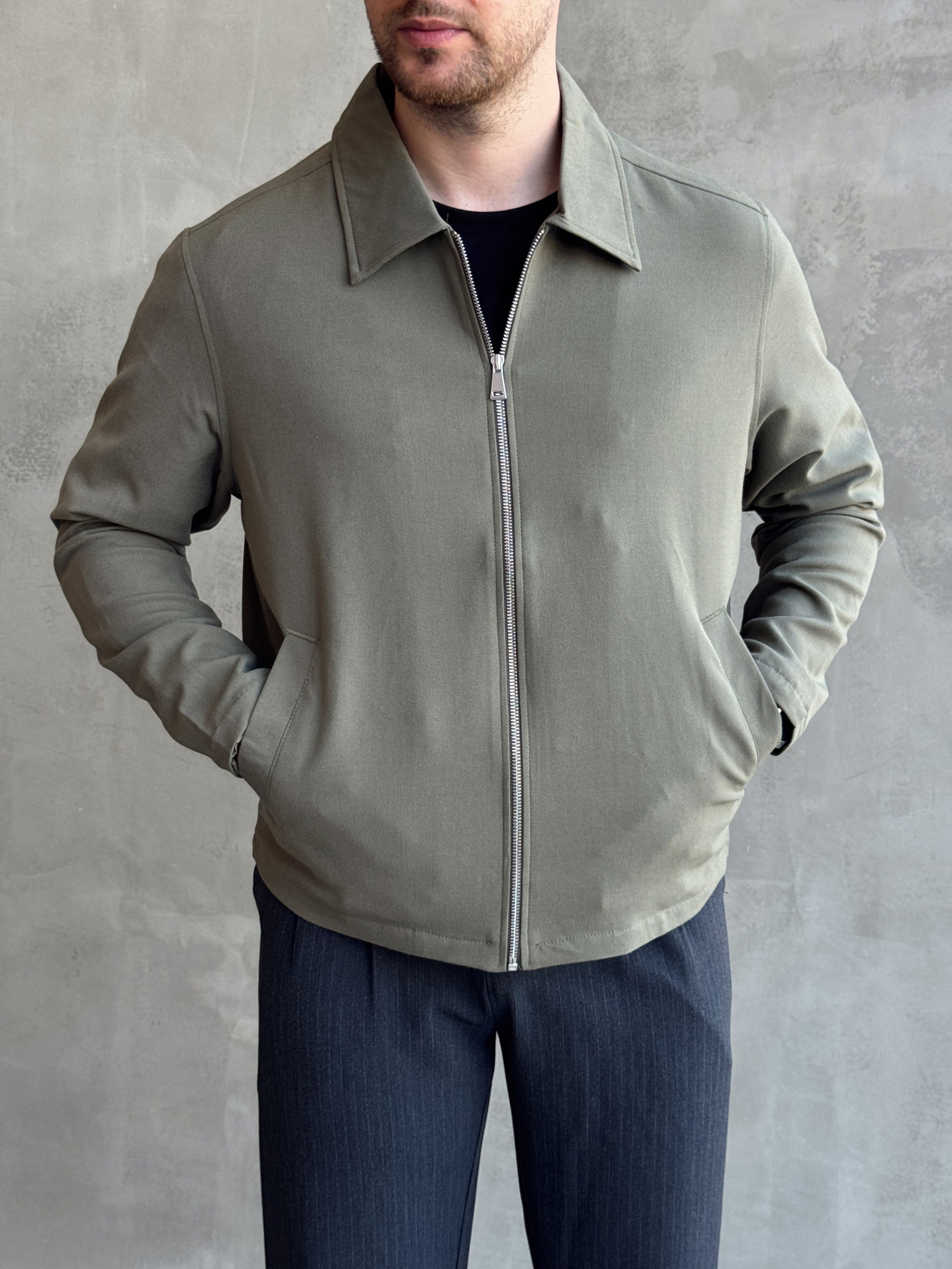 Erkek Yeni Sezon Oversize Kalıp İçi Astarlı Gabardin Kumaş Ceket-Haki(E1797)