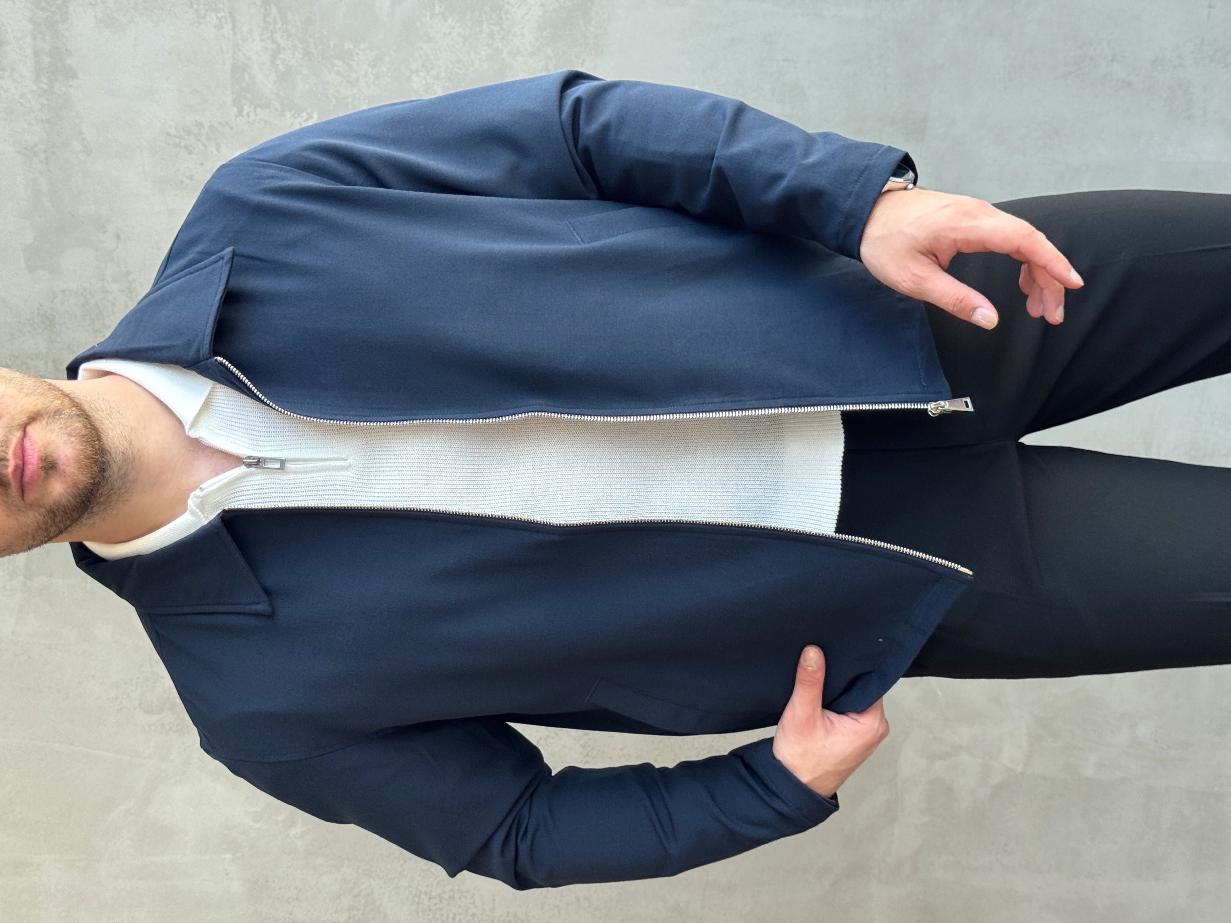 Erkek Yeni Sezon Oversize Kalıp İçi Astarlı Gabardin Kumaş Ceket-Lacivert(E1797)
