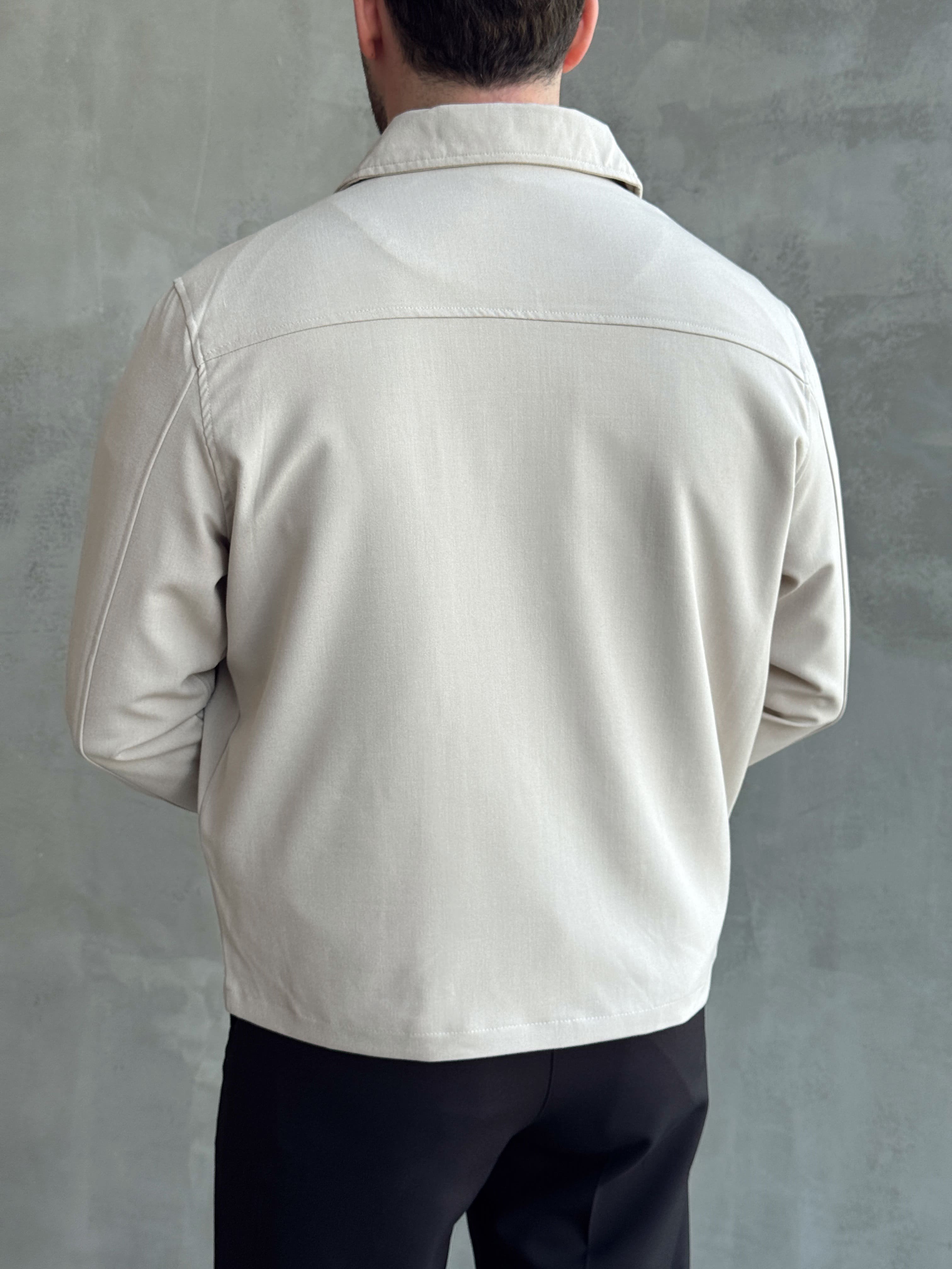 Erkek Yeni Sezon Oversize Kalıp İçi Astarlı Gabardin Kumaş Ceket-Bej(E1797)