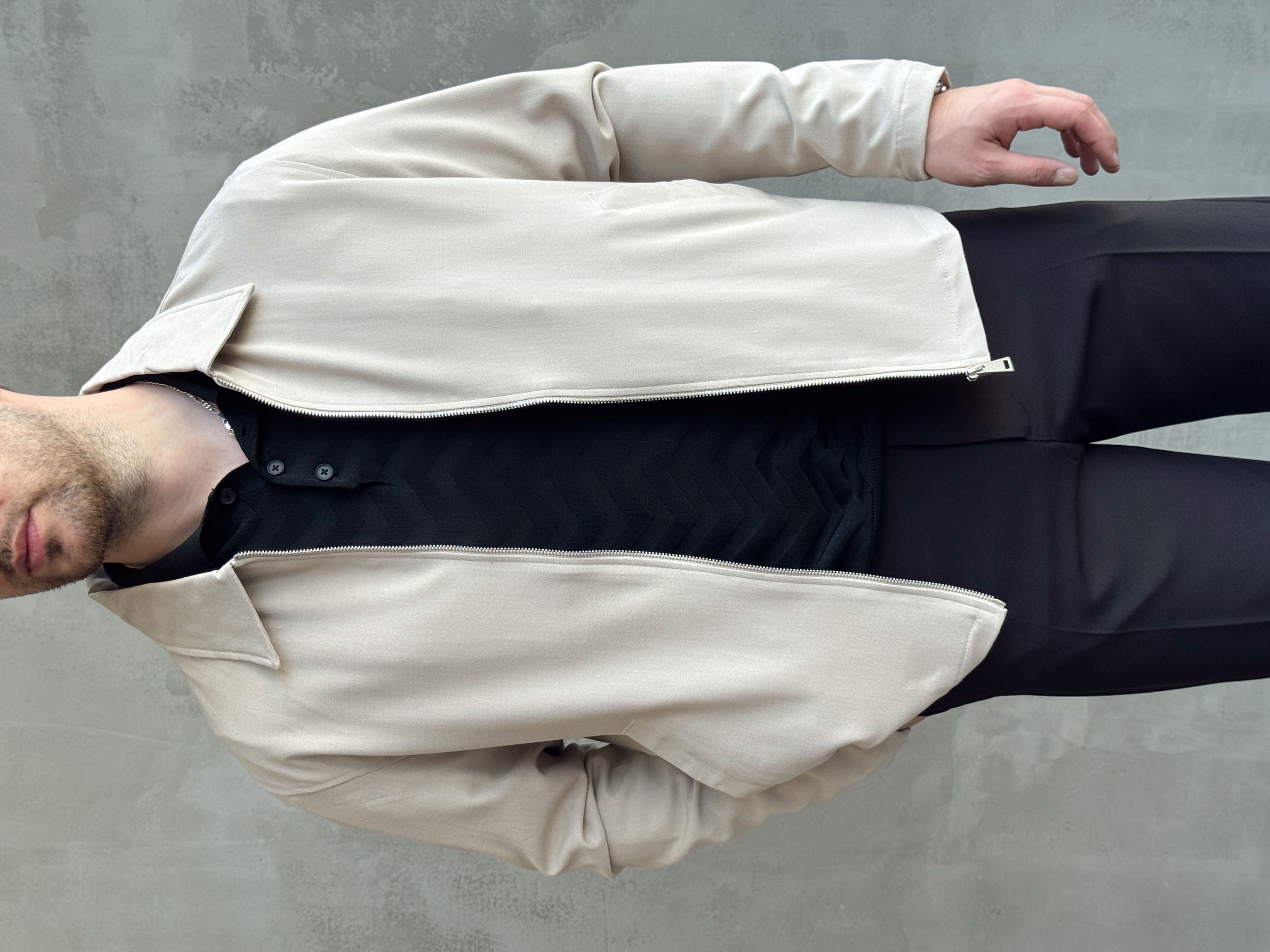 Erkek Yeni Sezon Oversize Kalıp İçi Astarlı Gabardin Kumaş Ceket-Bej(E1797)