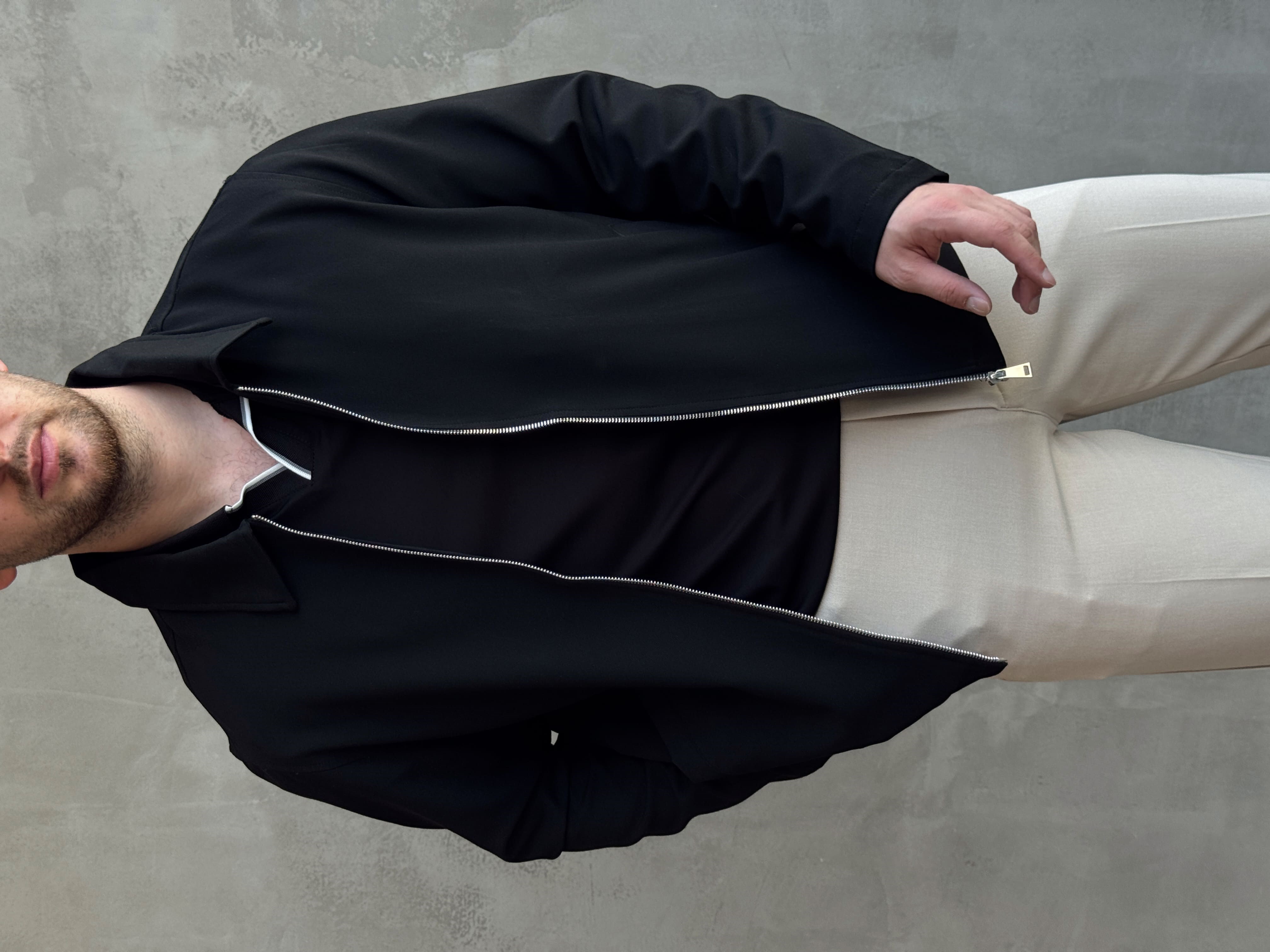 Erkek Yeni Sezon Oversize Kalıp İçi Astarlı Gabardin Kumaş Ceket-Siyah(E1797)