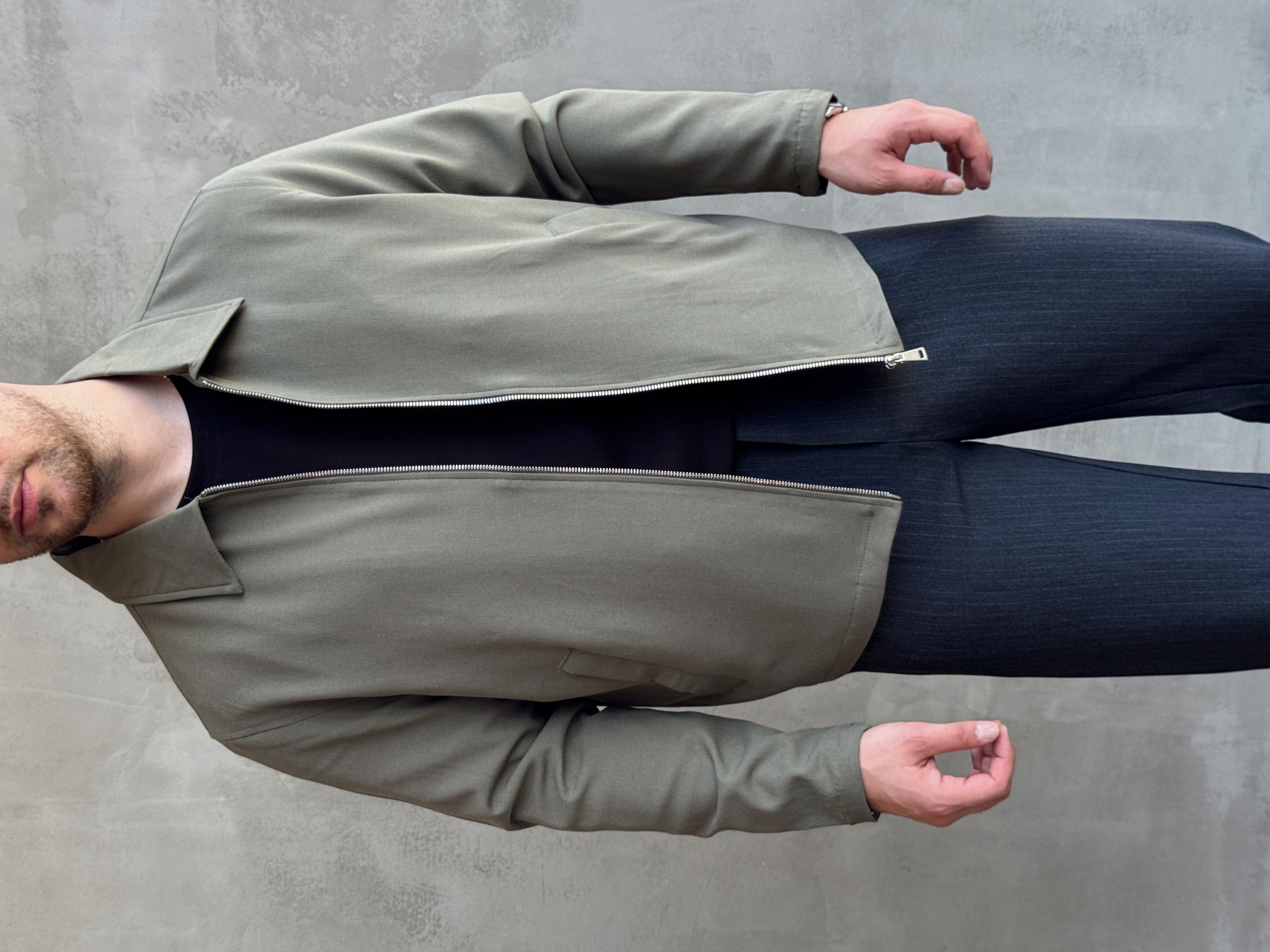 Erkek Yeni Sezon Oversize Kalıp İçi Astarlı Gabardin Kumaş Ceket-Haki(E1797)
