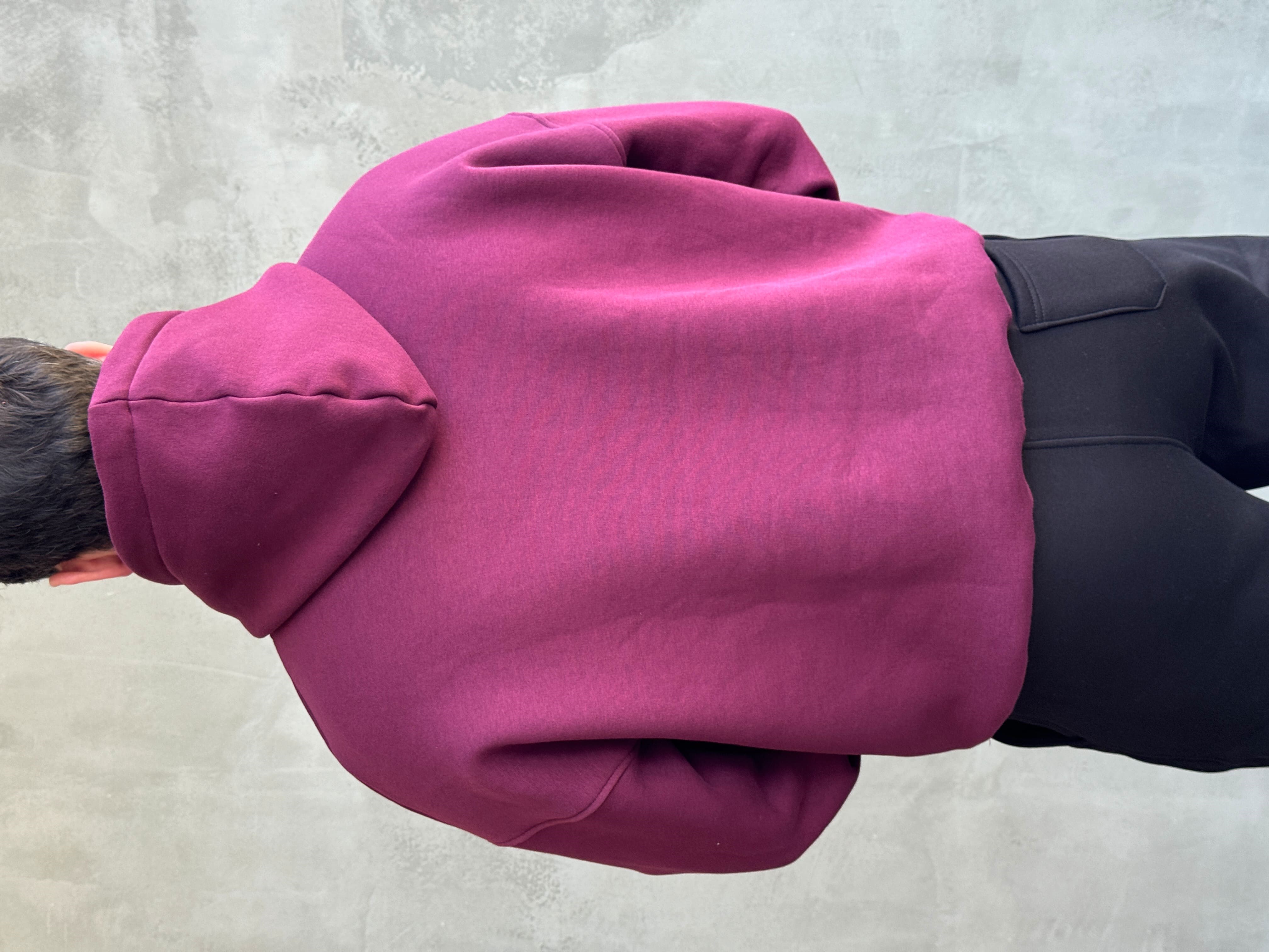 Erkek Yeni Sezon Oversize Kalıp Kapüşonlu Kanguru Cepli Basic 3 İplik Sweat-Bordo(E1802)