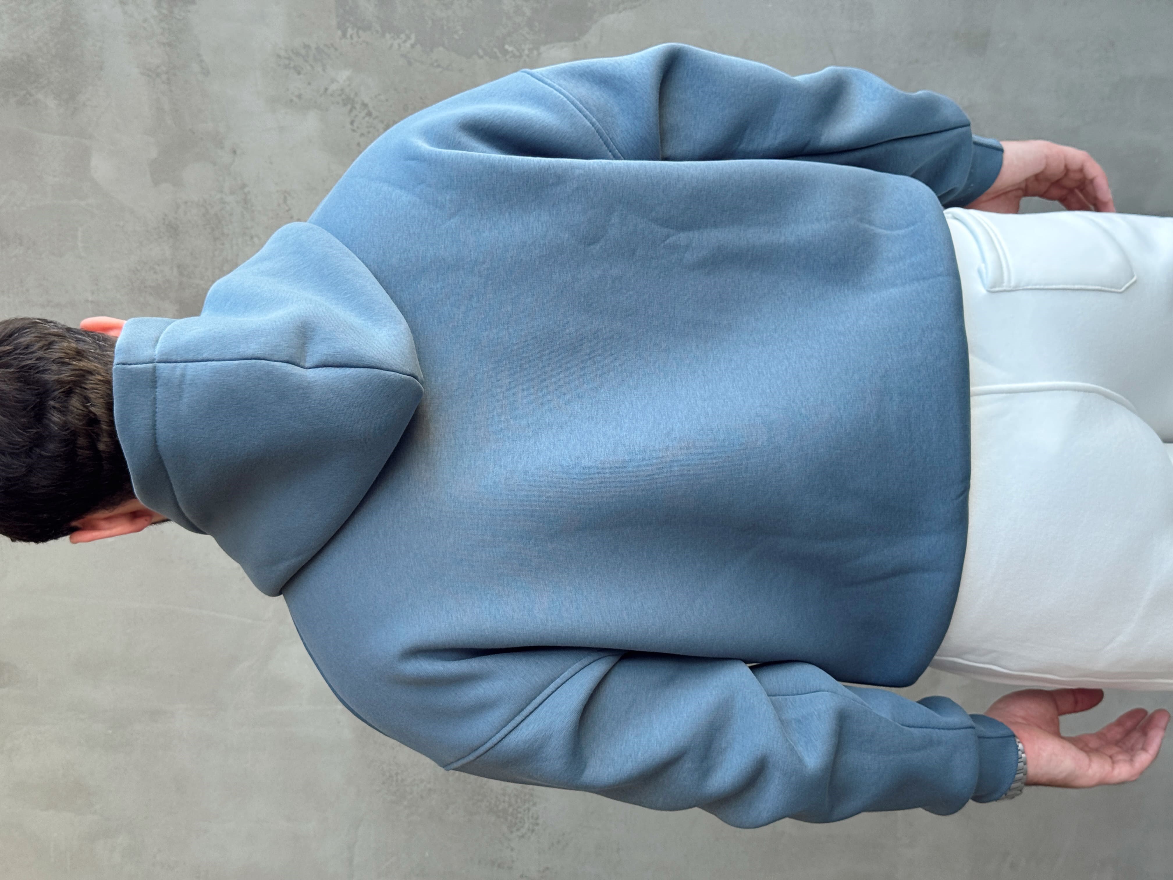 Erkek Yeni Sezon Oversize Kalıp Kapüşonlu Kanguru Cepli Basic 3 İplik Sweat-İndigo(E1802)