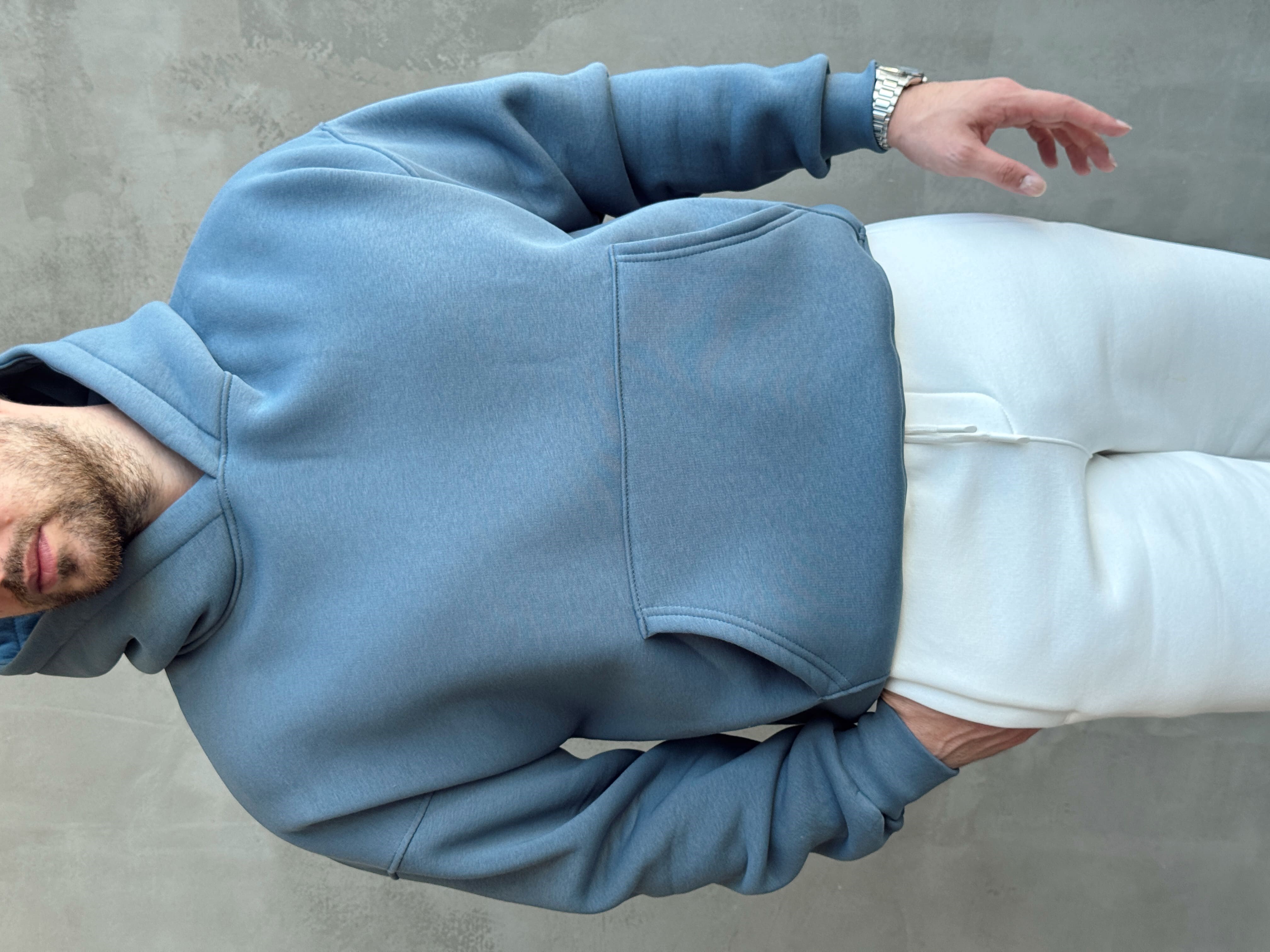Erkek Yeni Sezon Oversize Kalıp Kapüşonlu Kanguru Cepli Basic 3 İplik Sweat-İndigo(E1802)Ketench