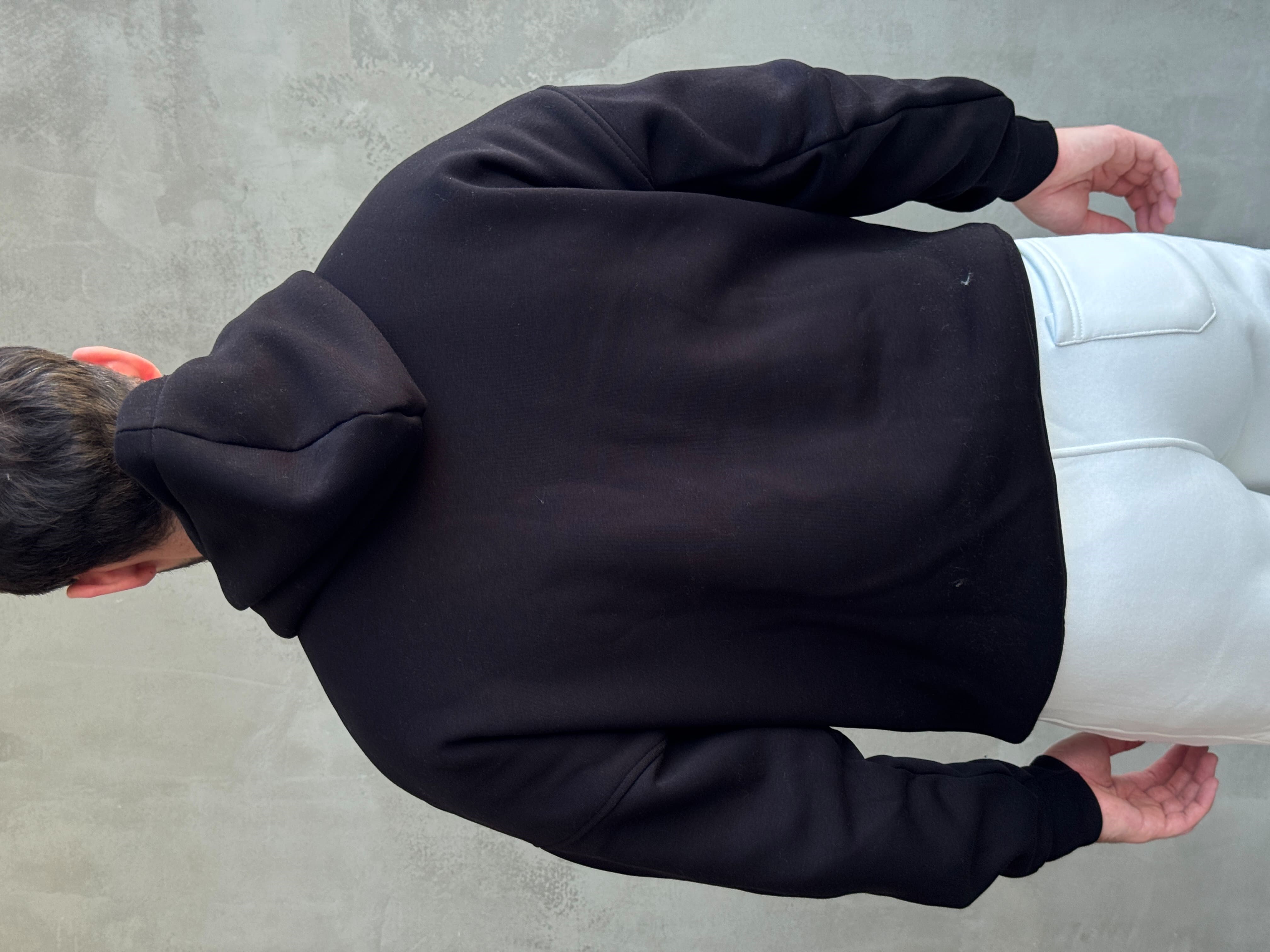 Erkek Yeni Sezon Oversize Kalıp Kapüşonlu Kanguru Cepli Basic 3 İplik Sweat-Siyah(E1802)