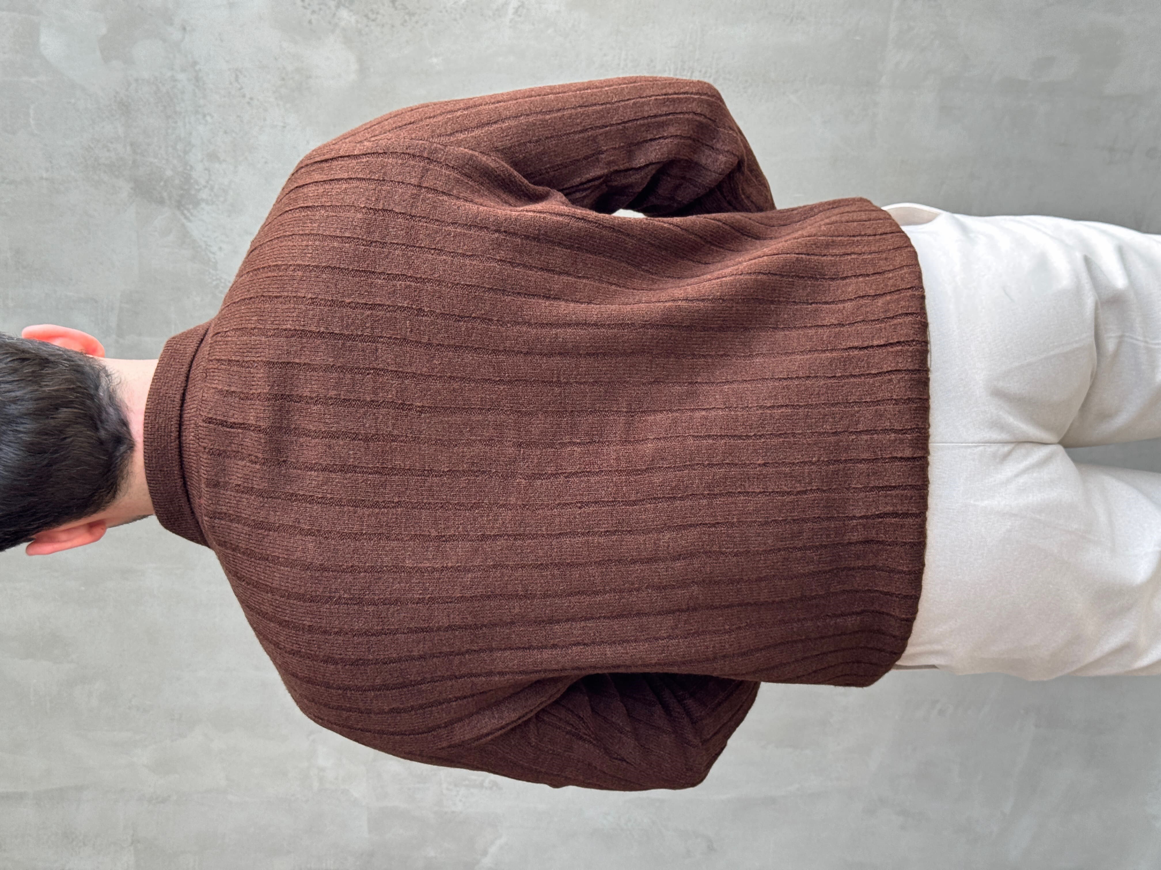 Erkek Yeni Sezon Regular Fit Düğme Detaylı Polo Yaka Triko Kazak-Kahverengi(E1833)