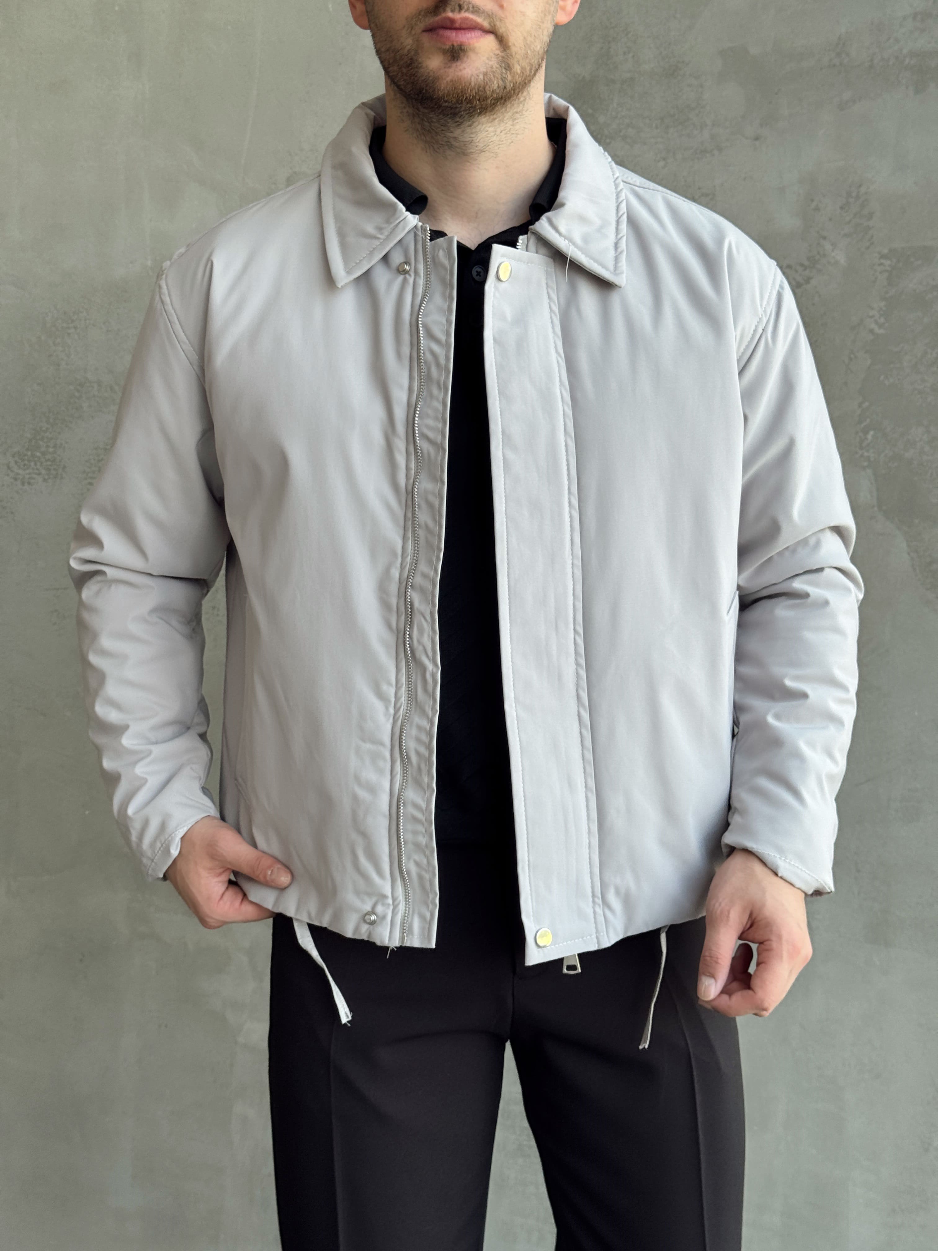 Erkek Yeni Sezon Regular Fit İçi Astarlı Elyaf Dolgulu Dokuma Kumaş Ceket-Gri(E1798)