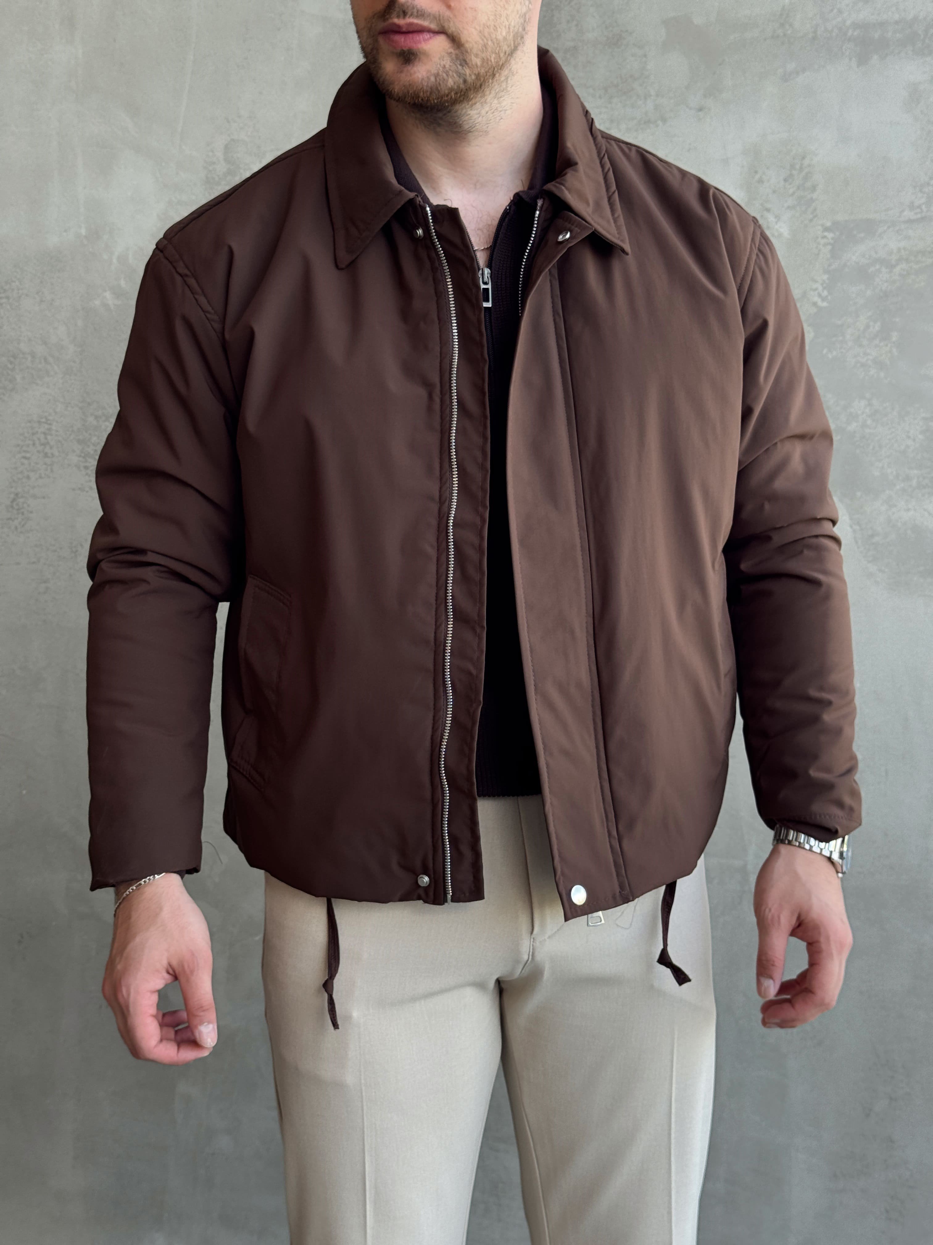 Erkek Yeni Sezon Regular Fit İçi Astarlı Elyaf Dolgulu Dokuma Kumaş Ceket-Kahverengi(E1798)